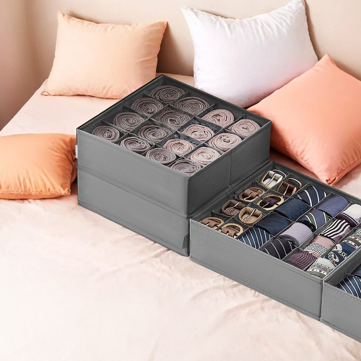Set of 6 Drawer Organizers - Fabric - Ink Black - 120 Cells for Underwear and Accessories