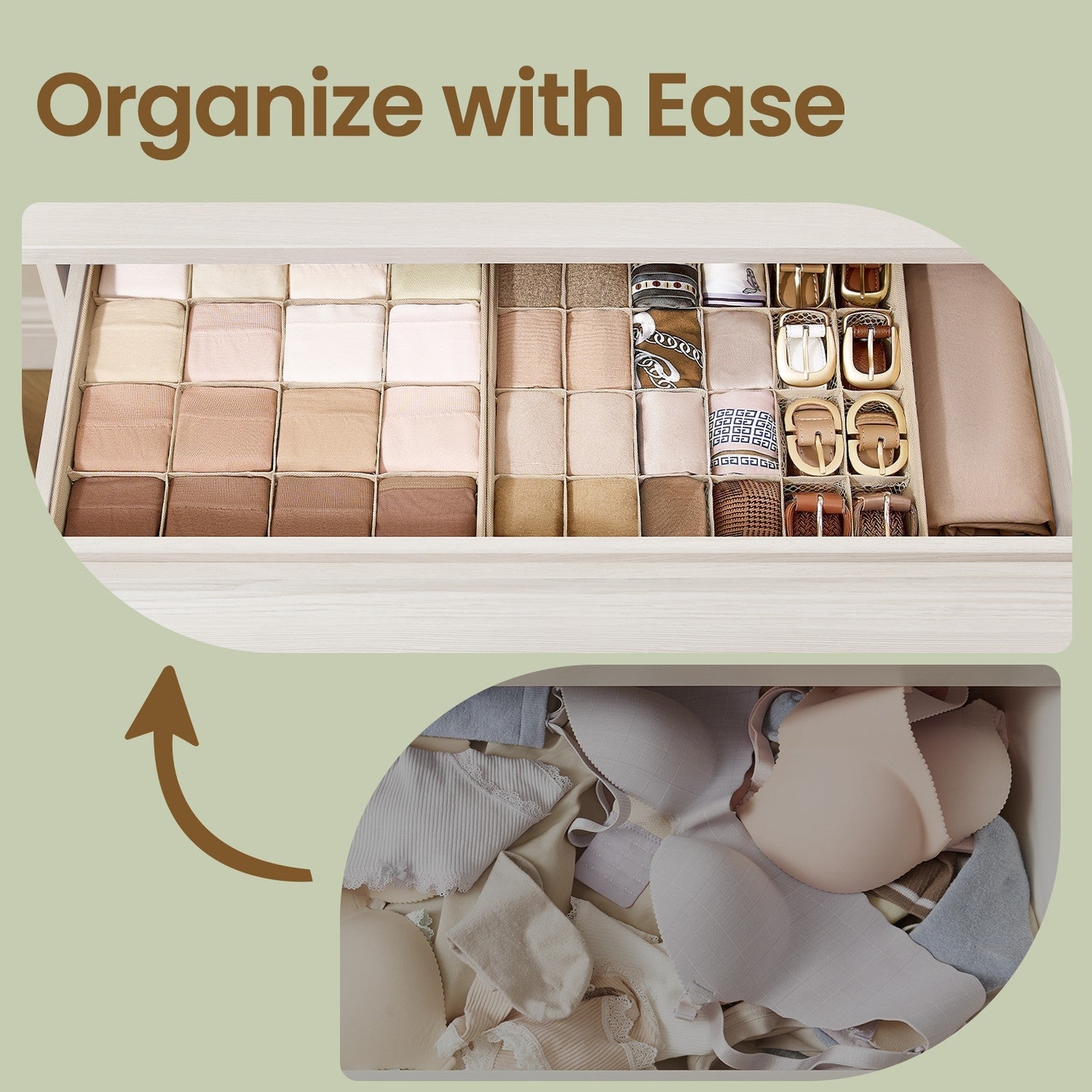 Drawer Organizers Set - Fabric - Ink Black - 80 Compartments for Closet Organization