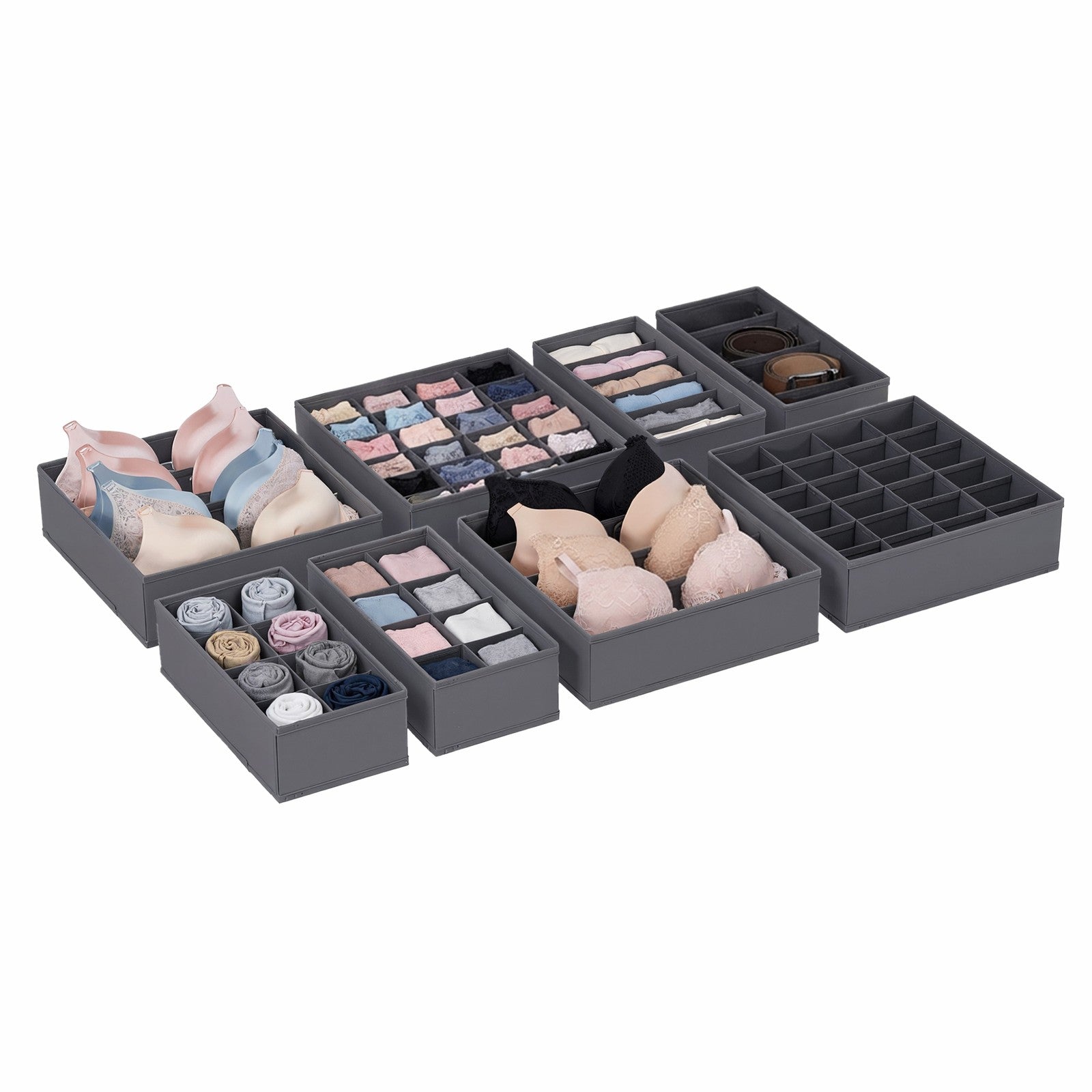 Set of 8 Underwear Organisers - Fabric and PE Board - Grey
