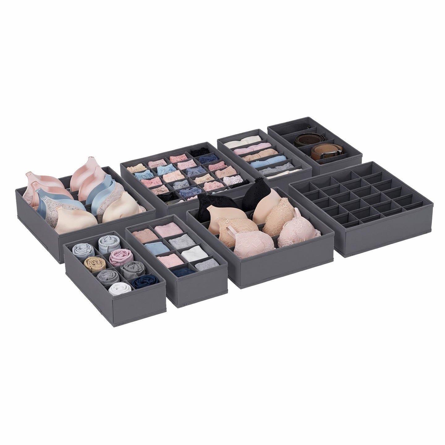 Set of 8 Underwear Organisers - Fabric and PE Board - Grey