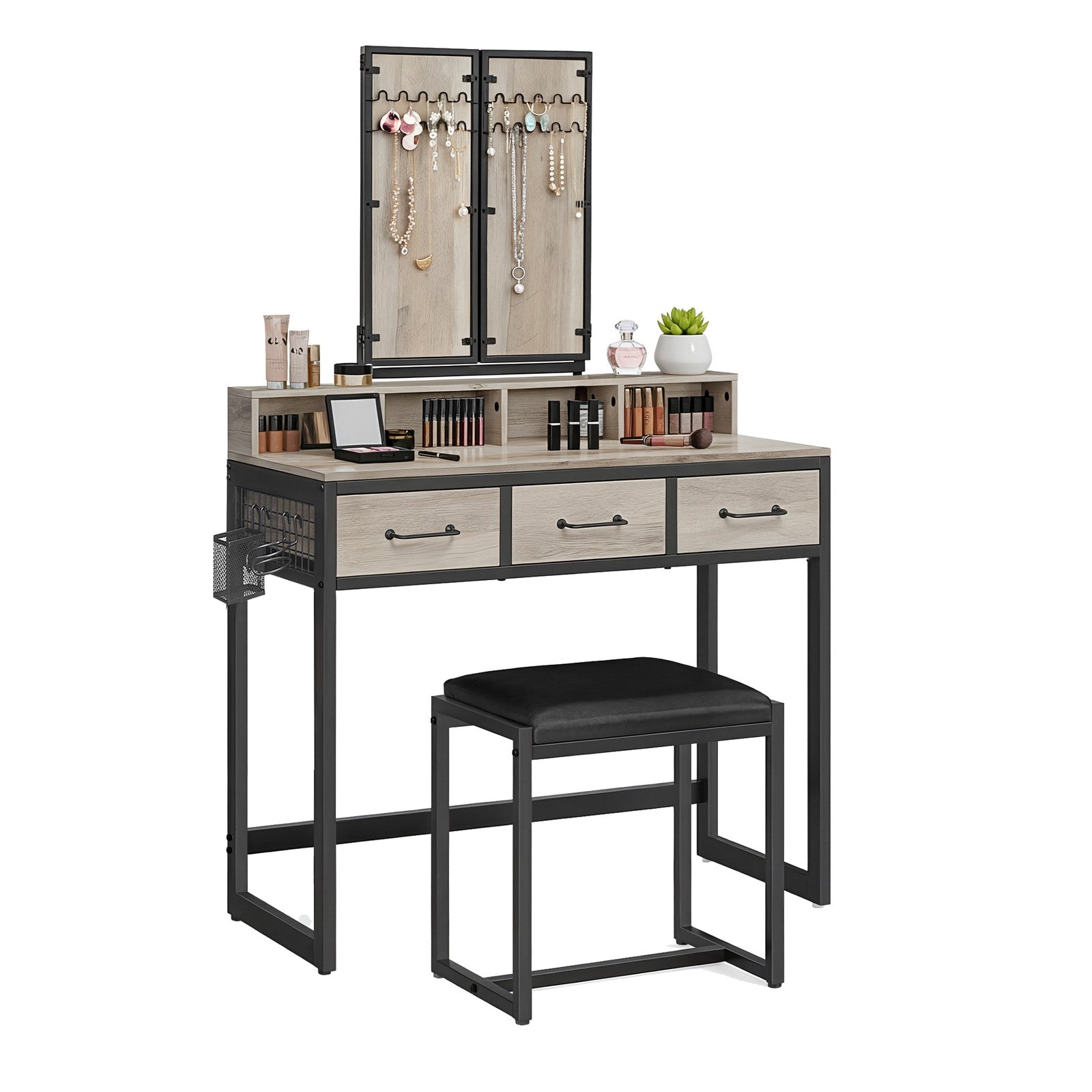 Makeup Vanity Desk - Wood - Tri-Fold Mirror