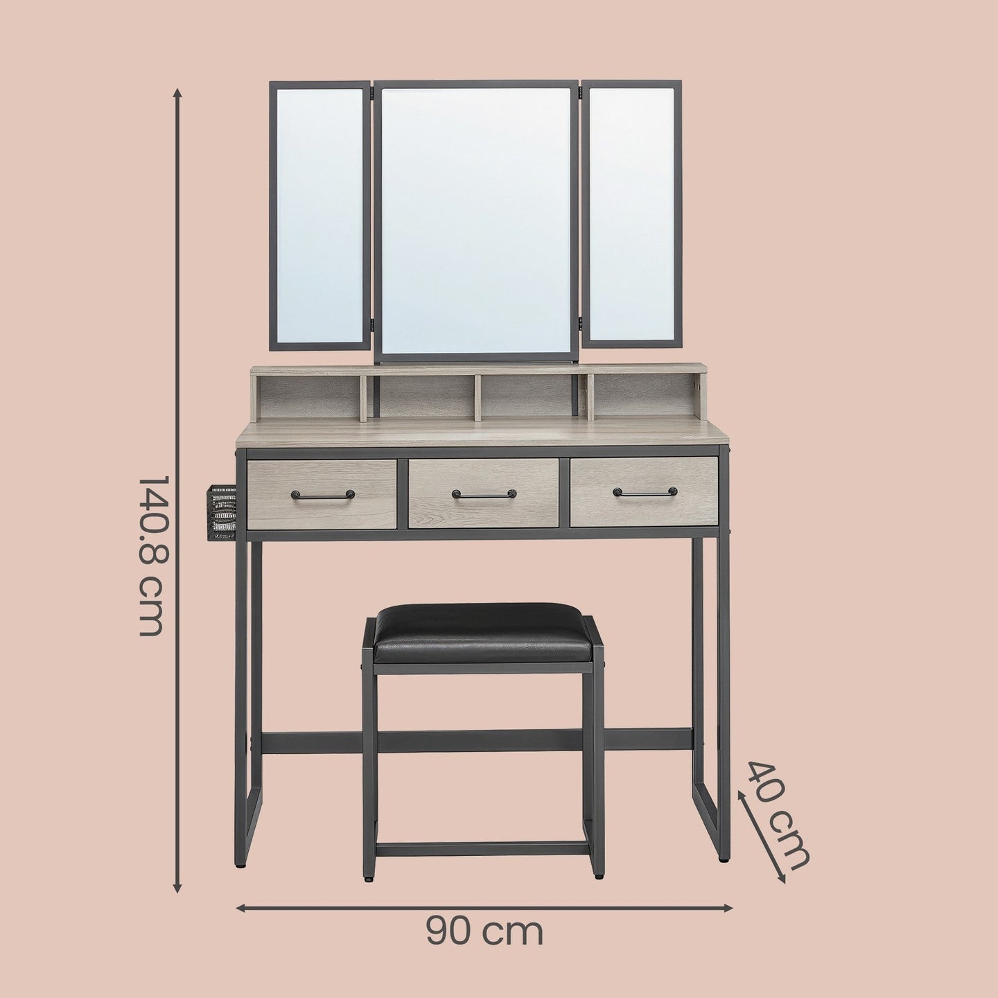 Makeup Vanity Desk - Wood - Tri-Fold Mirror