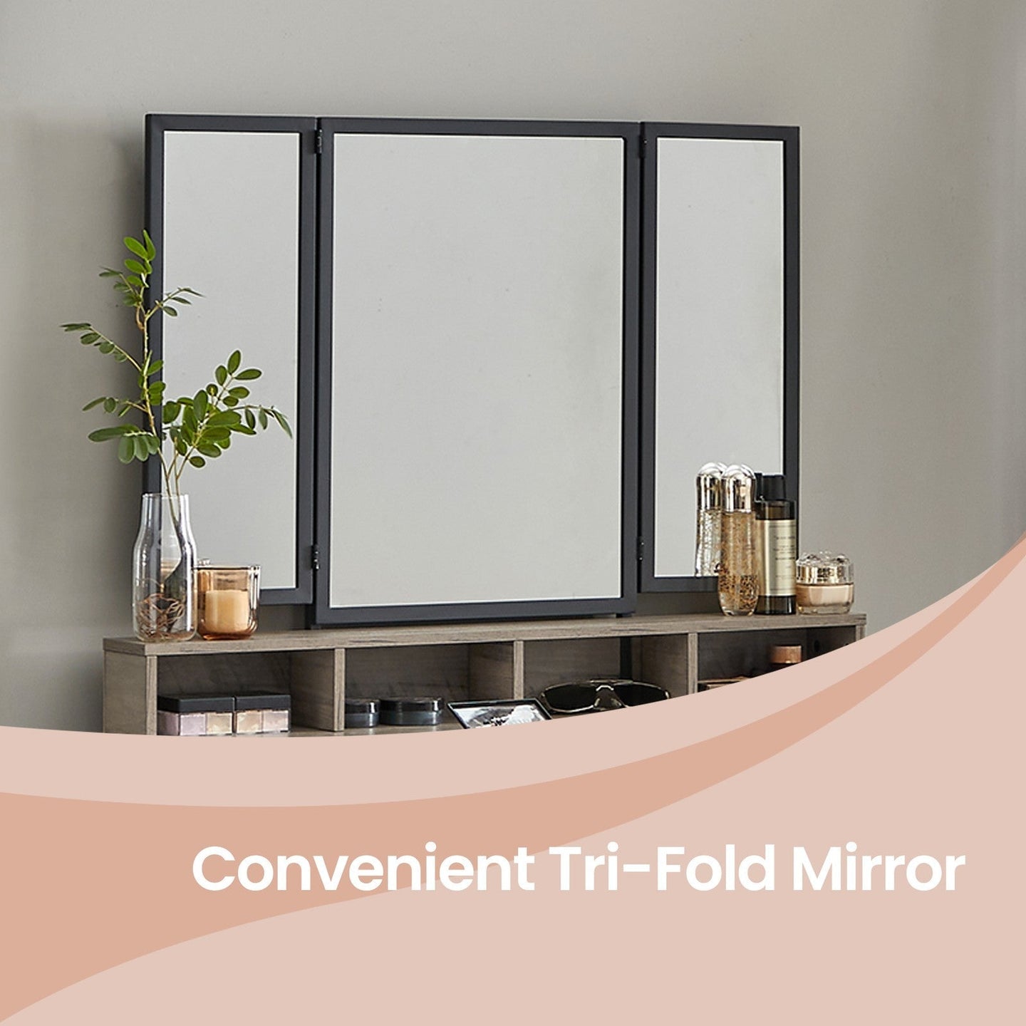 Makeup Vanity Desk - Wood - Tri-Fold Mirror