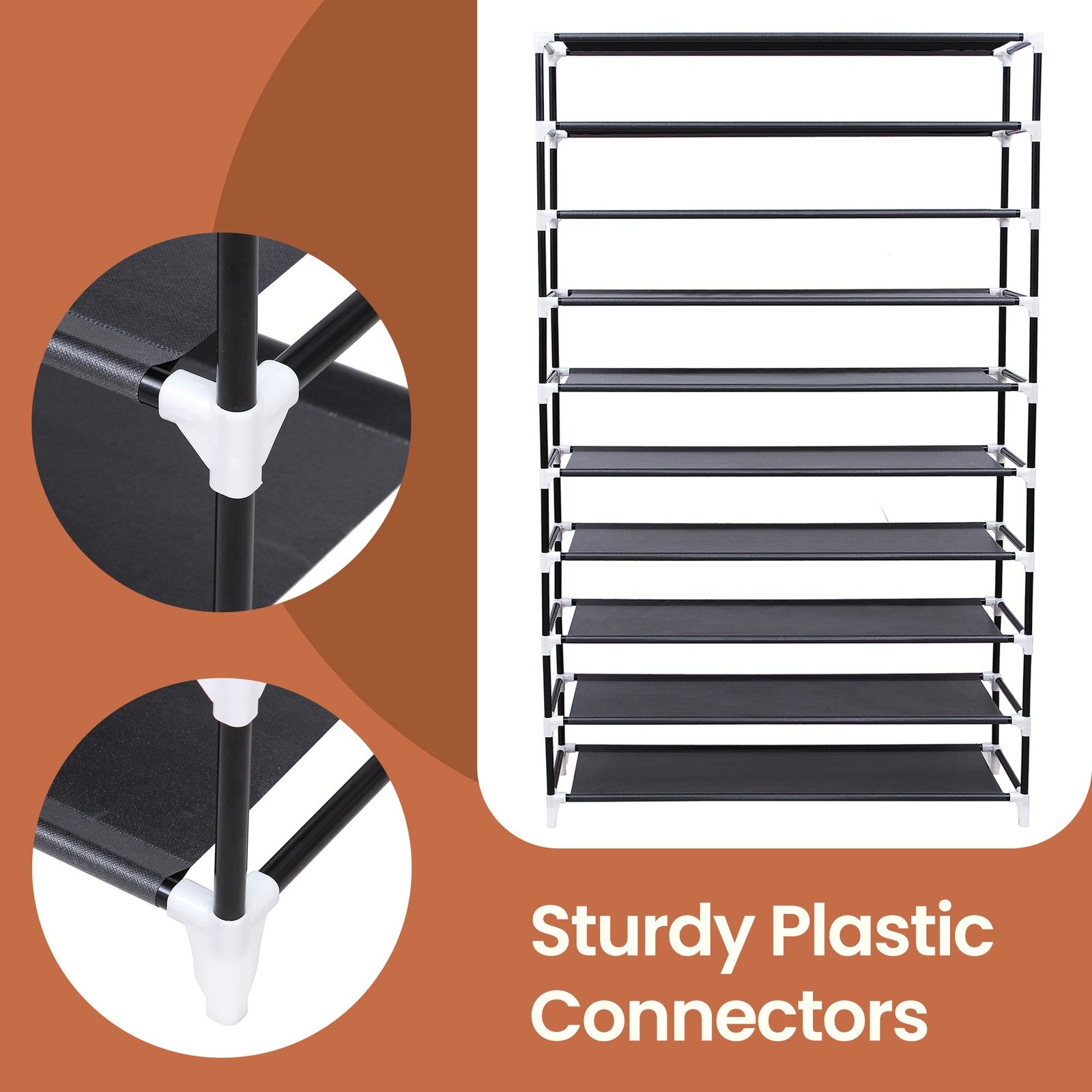 10-Tier Shoe Rack - 54 Pairs - Non-Woven Fabric - Customizable Tiers