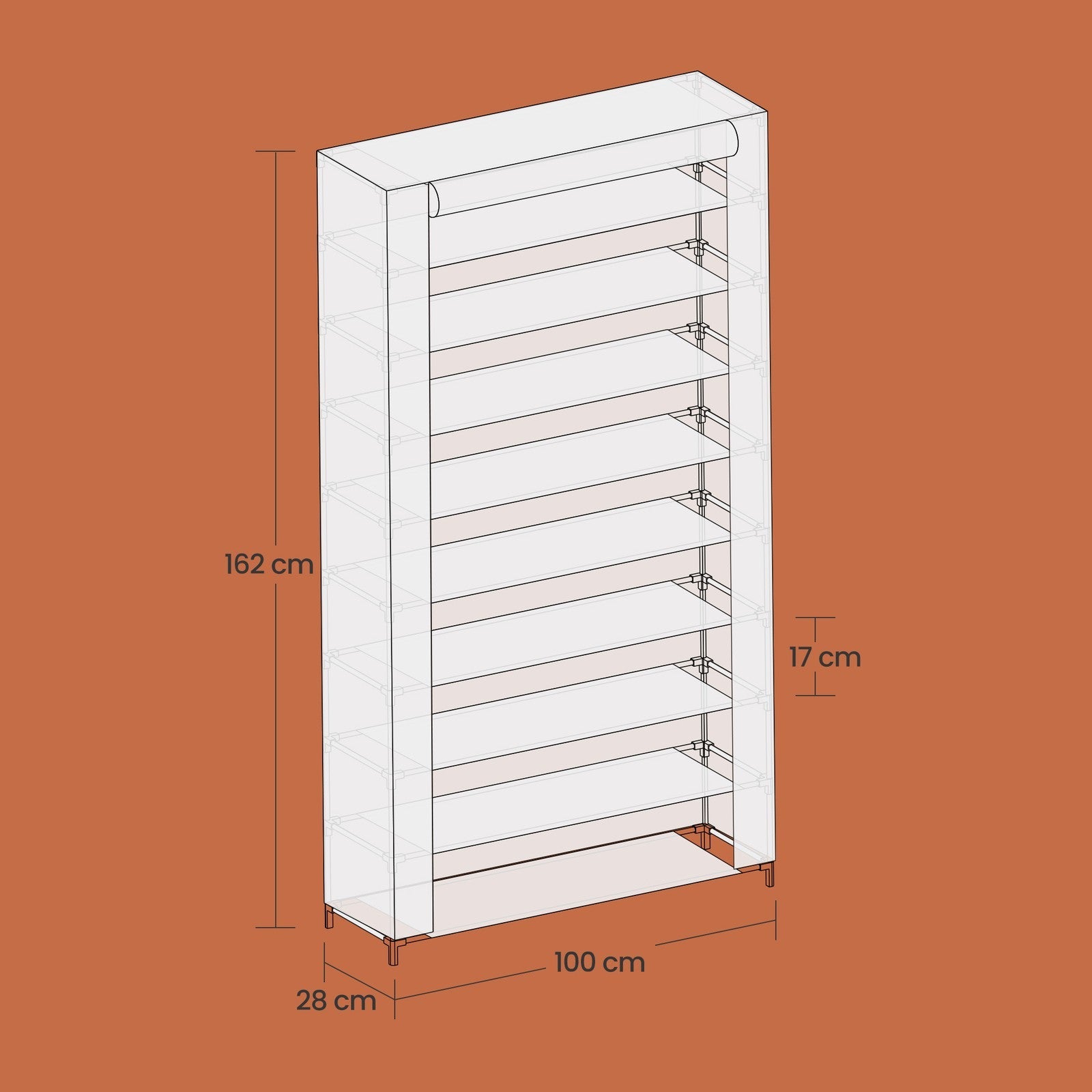 10-Tier Shoe Rack - 54 Pairs - Non-Woven Fabric - Customizable Tiers