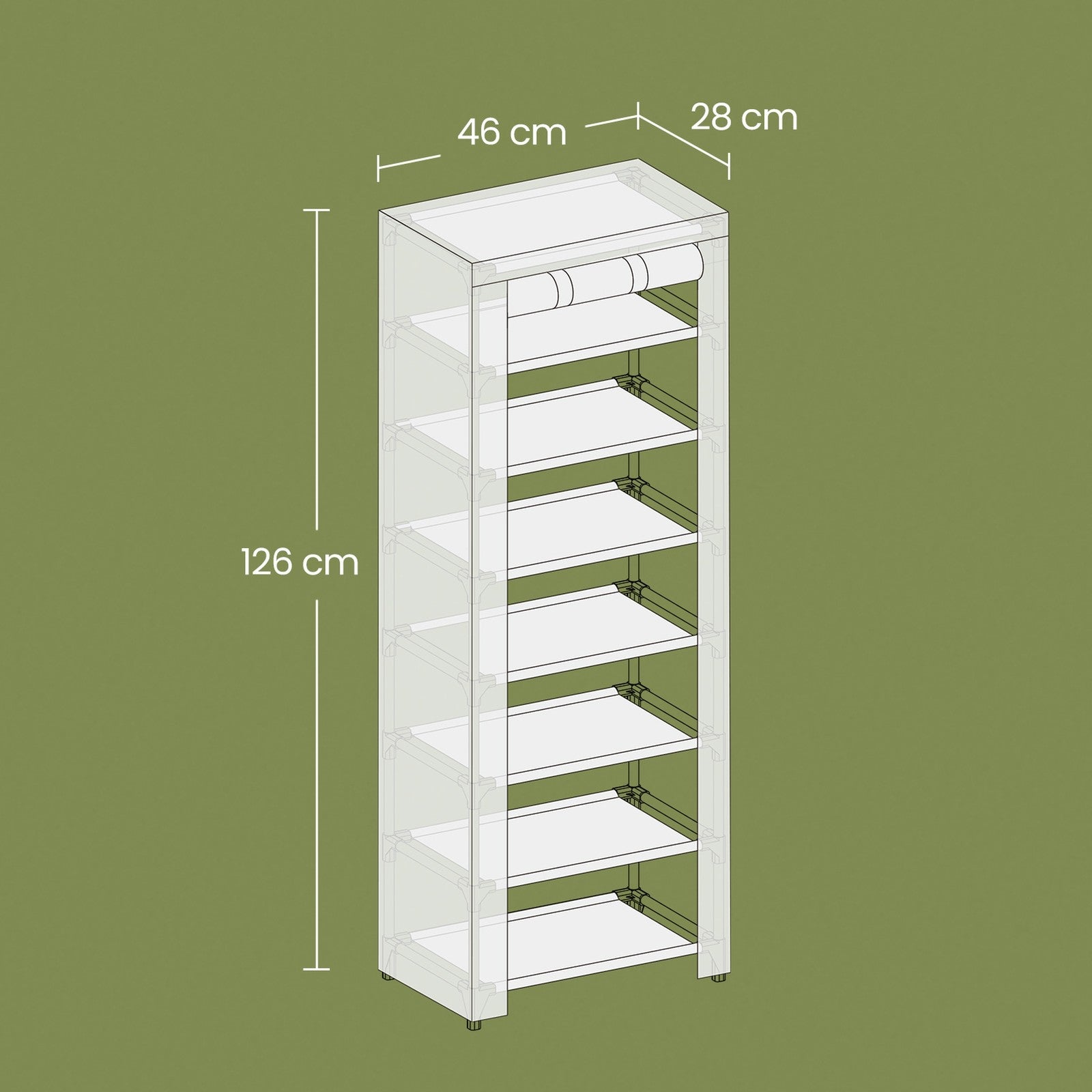 7-Tier Shoe Storage Cabinet - Non-Woven Fabric - Grey - Dustproof with Protective Cover