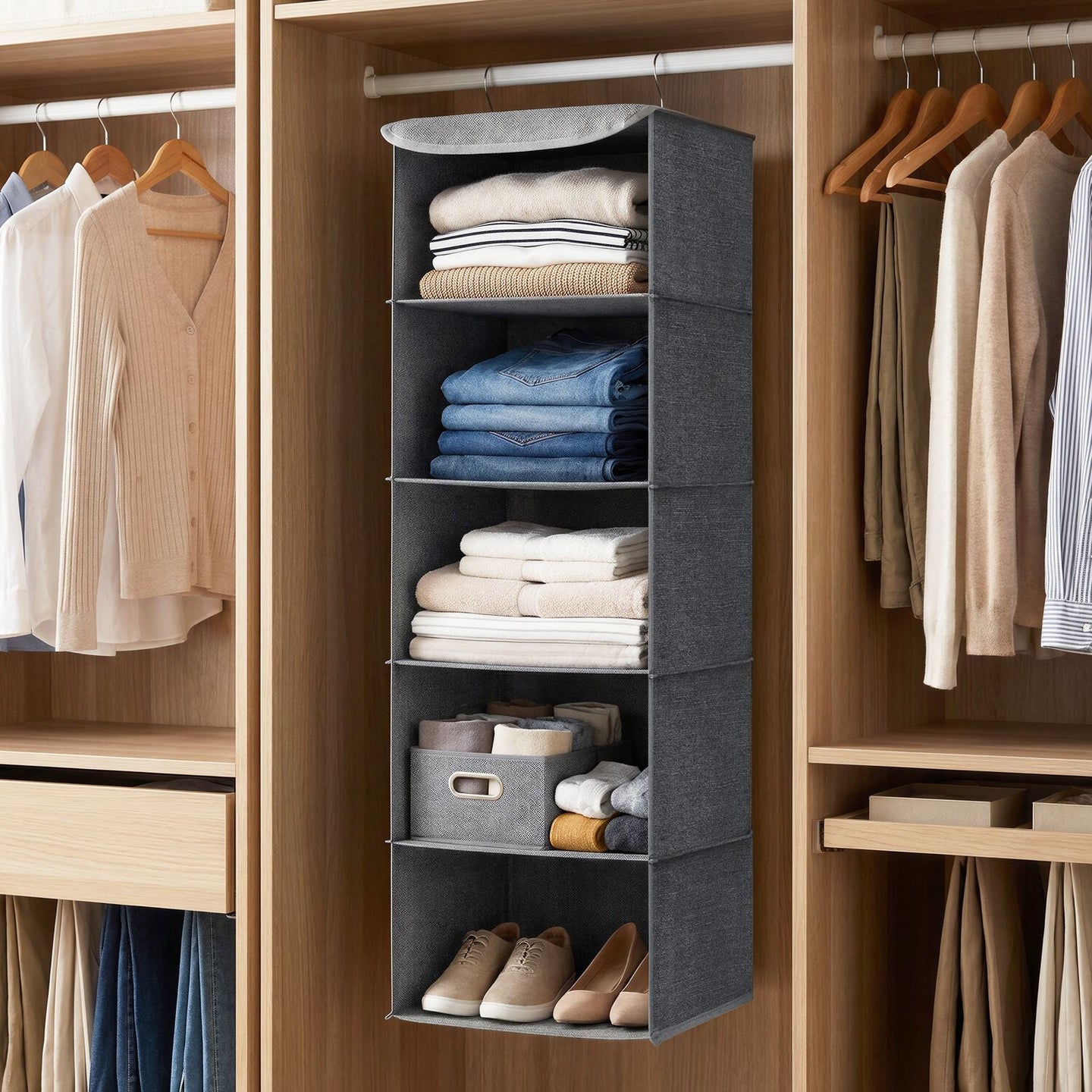 Closet Hanging Shelves - 30L - Non-Woven Fabric - Bamboo Inserts
