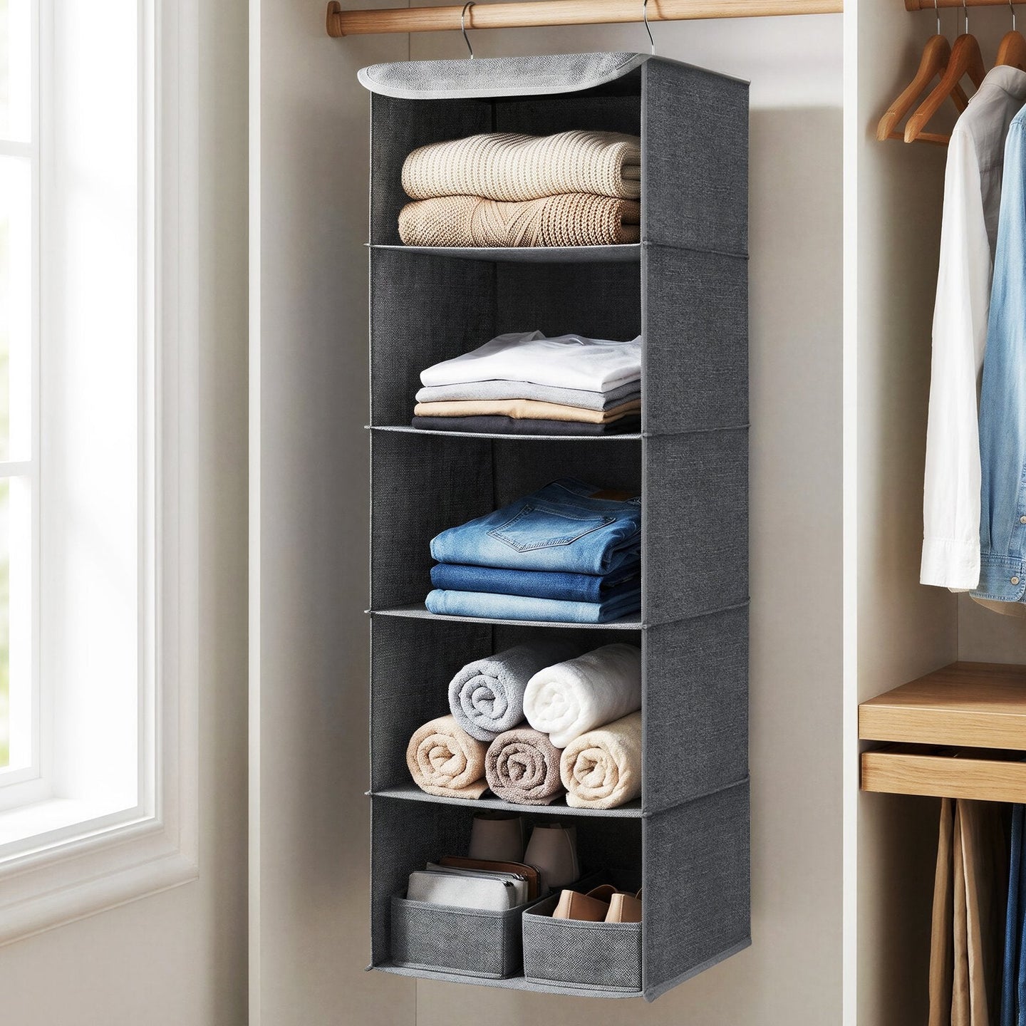 Closet Hanging Shelves - 30L - Non-Woven Fabric - Bamboo Inserts