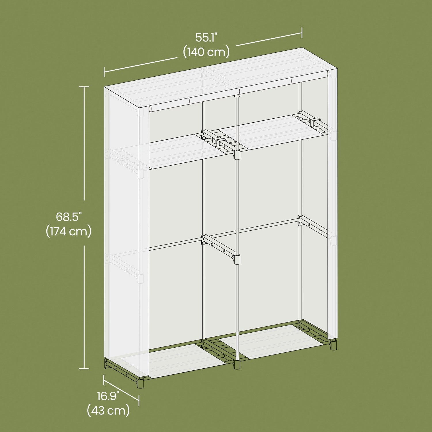 Portable Wardrobe - Non-Woven Fabric - Gray - Collapsible with Dual Clothes Rails