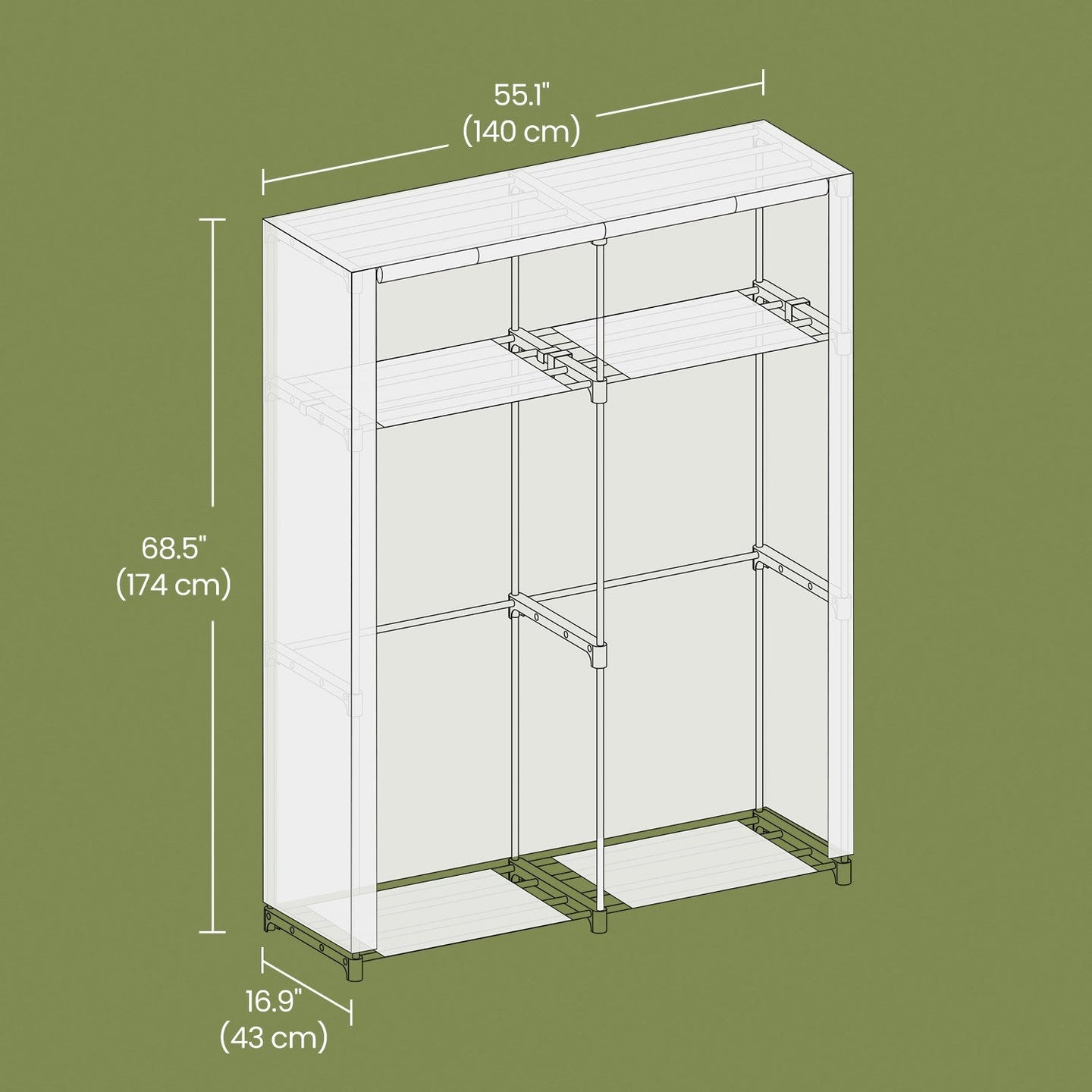 Portable Wardrobe - Non-Woven Fabric - Gray - Collapsible with Dual Clothes Rails