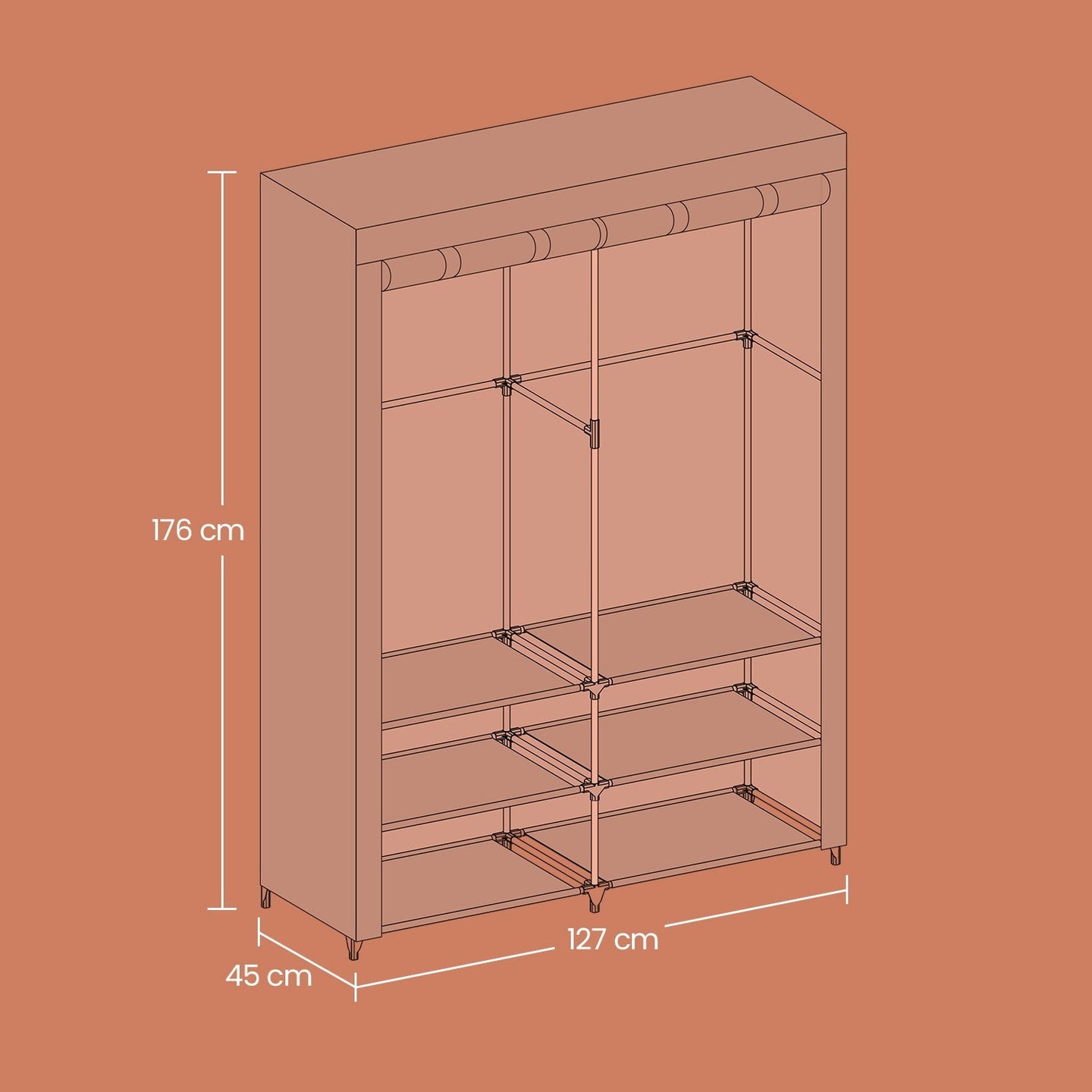 Portable Closet - Fabric - Black - Spacious with 2 Hanging Rails and Shelves