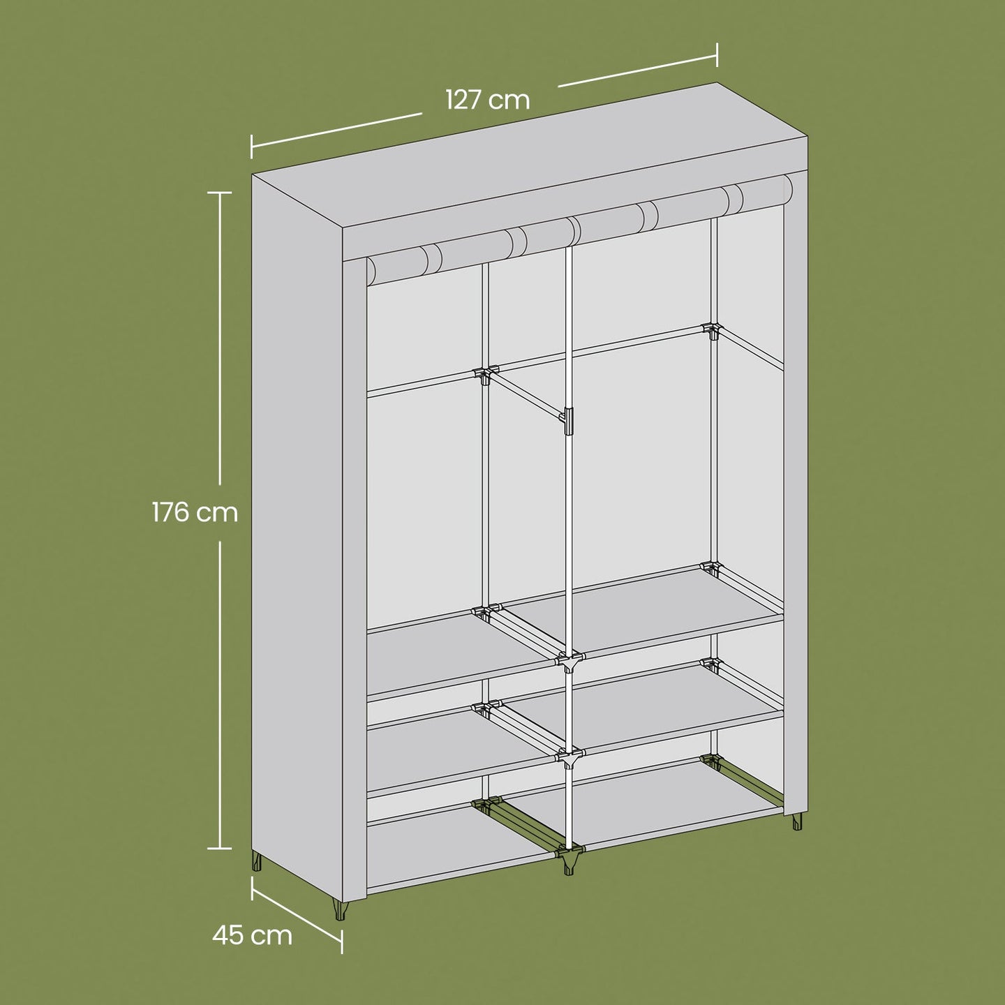 Portable Closet - Fabric - Black - Spacious with 2 Hanging Rails and Shelves