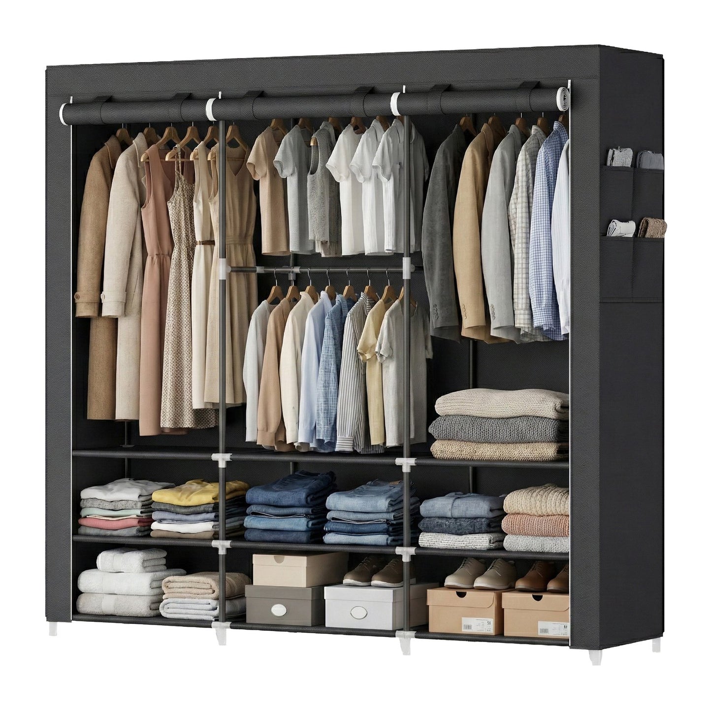 Clothes Wardrobe, Portable Closet - Steel and Non-Woven Fabric - Grey