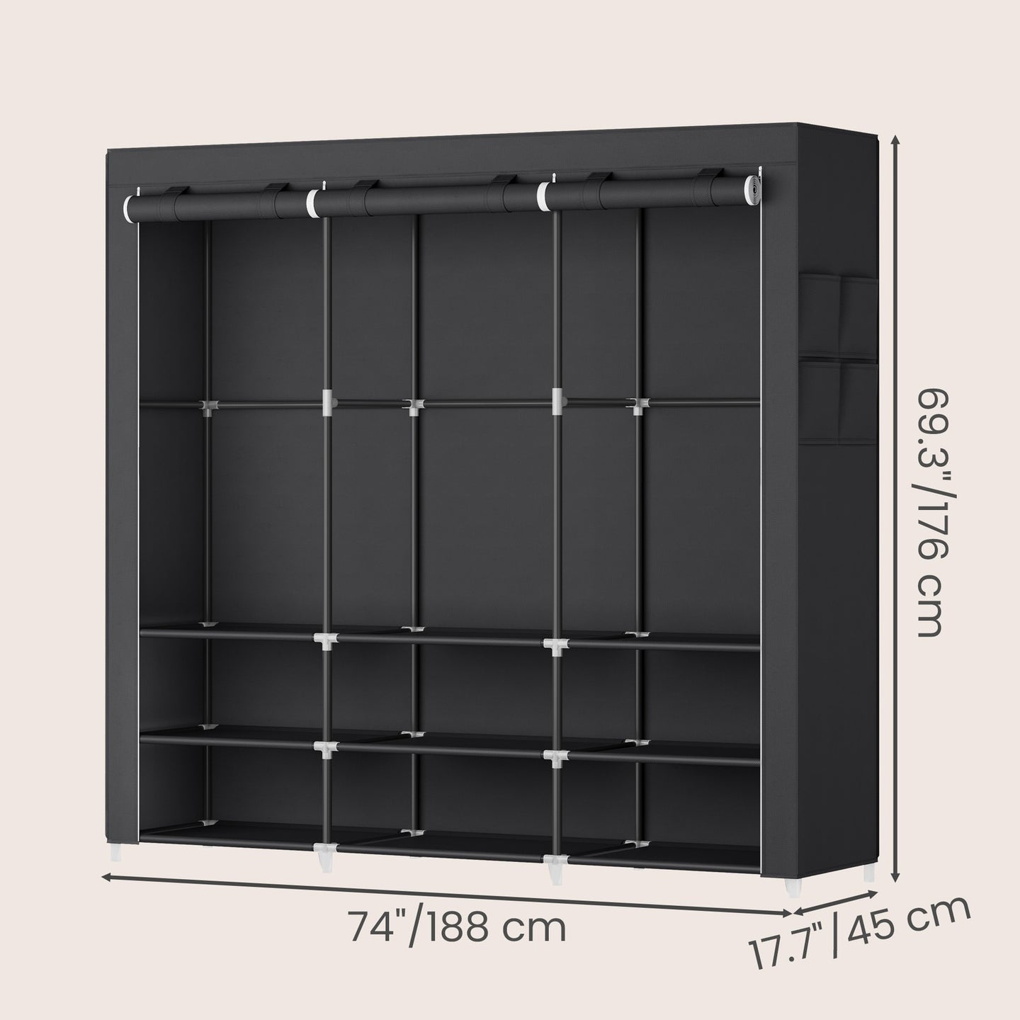 Clothes Wardrobe, Portable Closet - Steel and Non-Woven Fabric - Grey