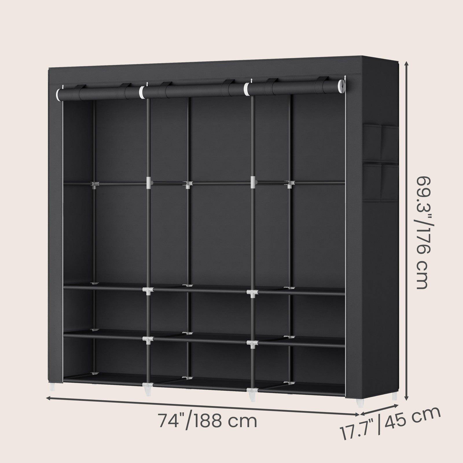 Clothes Wardrobe, Portable Closet - Steel and Non-Woven Fabric - Grey