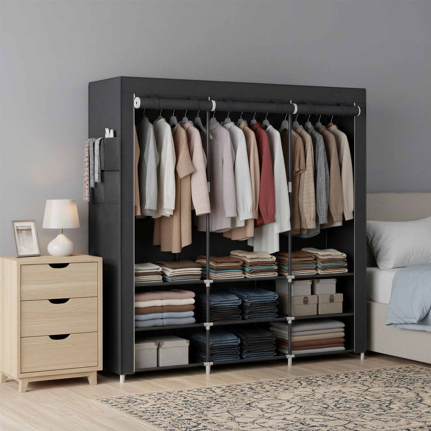 Clothes Wardrobe, Portable Closet - Steel and Non-Woven Fabric - Grey