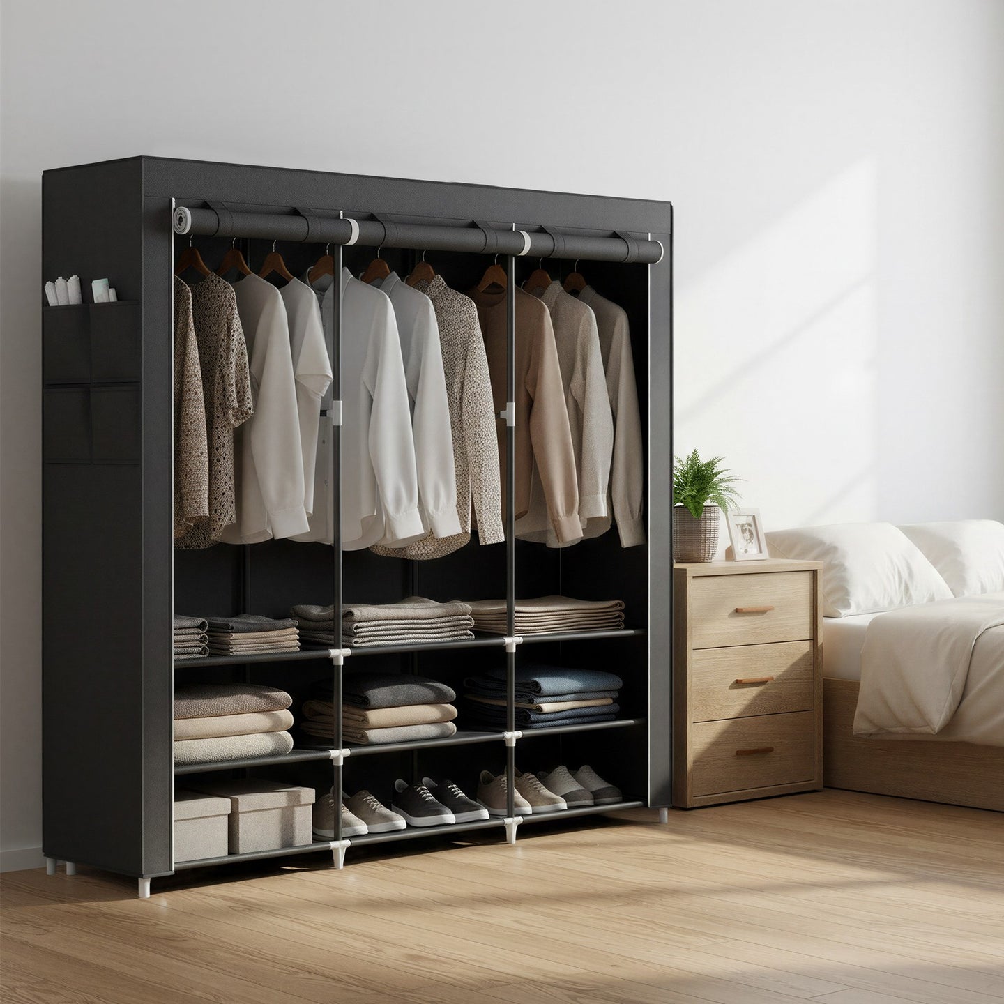 Clothes Wardrobe, Portable Closet - Steel and Non-Woven Fabric - Grey