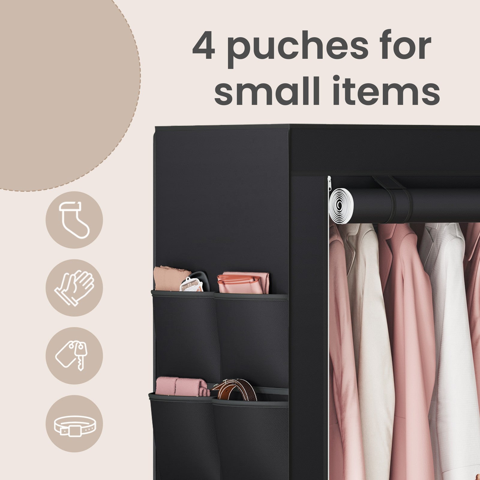 Clothes Wardrobe, Portable Closet - Steel and Non-Woven Fabric - Grey
