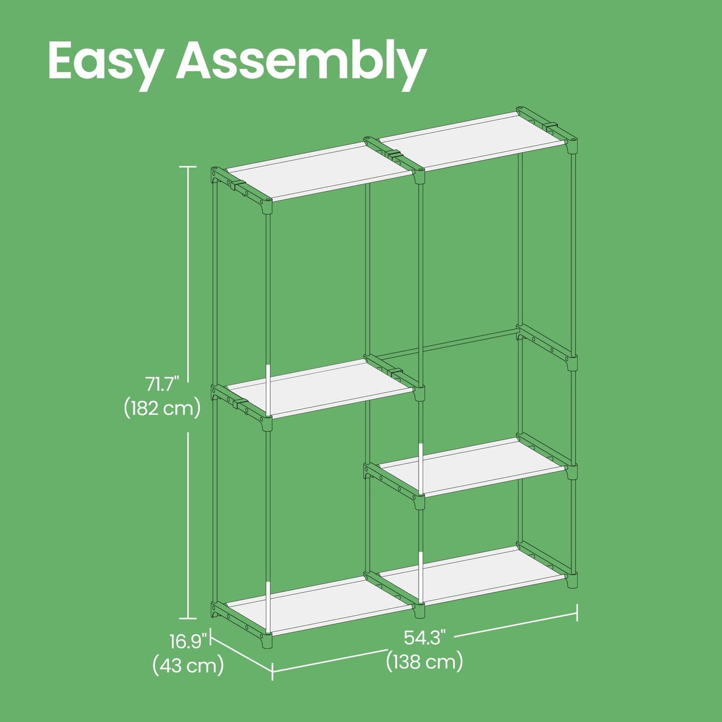 Freestanding Clothing Rack - Metal - Black - Large Capacity with 3 Hanging Rods and Shelves