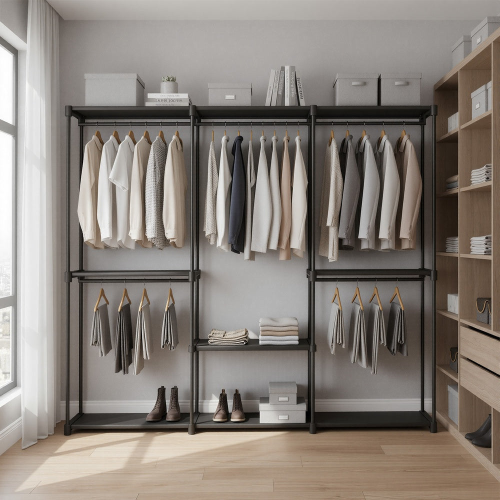 Wardrobe Closet Organizer - Fabric and Metal Tube - Black