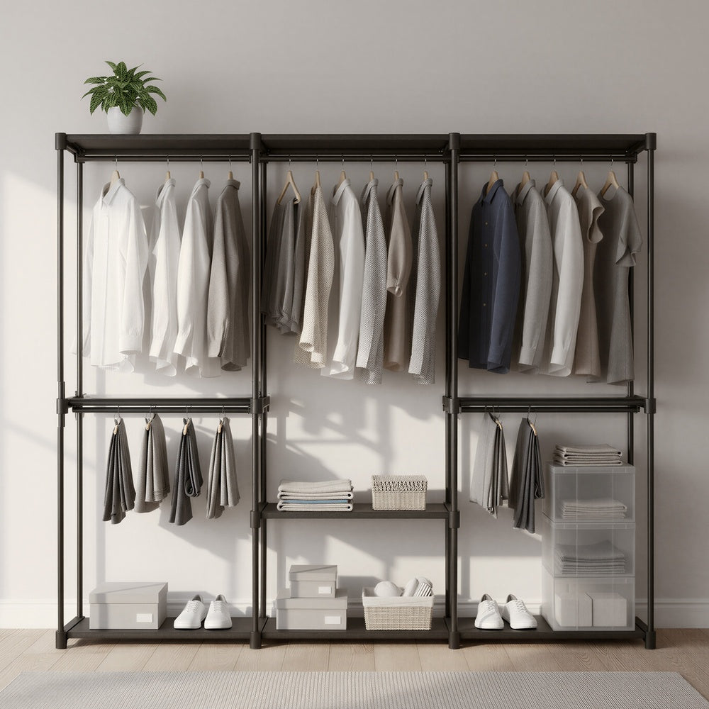 Wardrobe Closet Organizer - Fabric and Metal Tube - Black