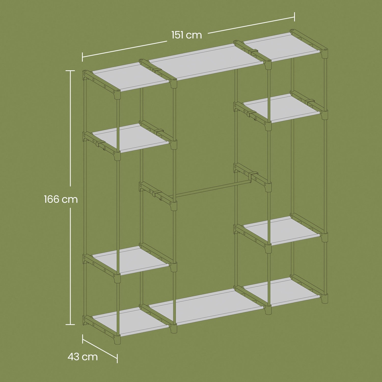 Clothes Wardrobe - Fabric - Black - Large Capacity with 4 Hanging Sections and Compartments