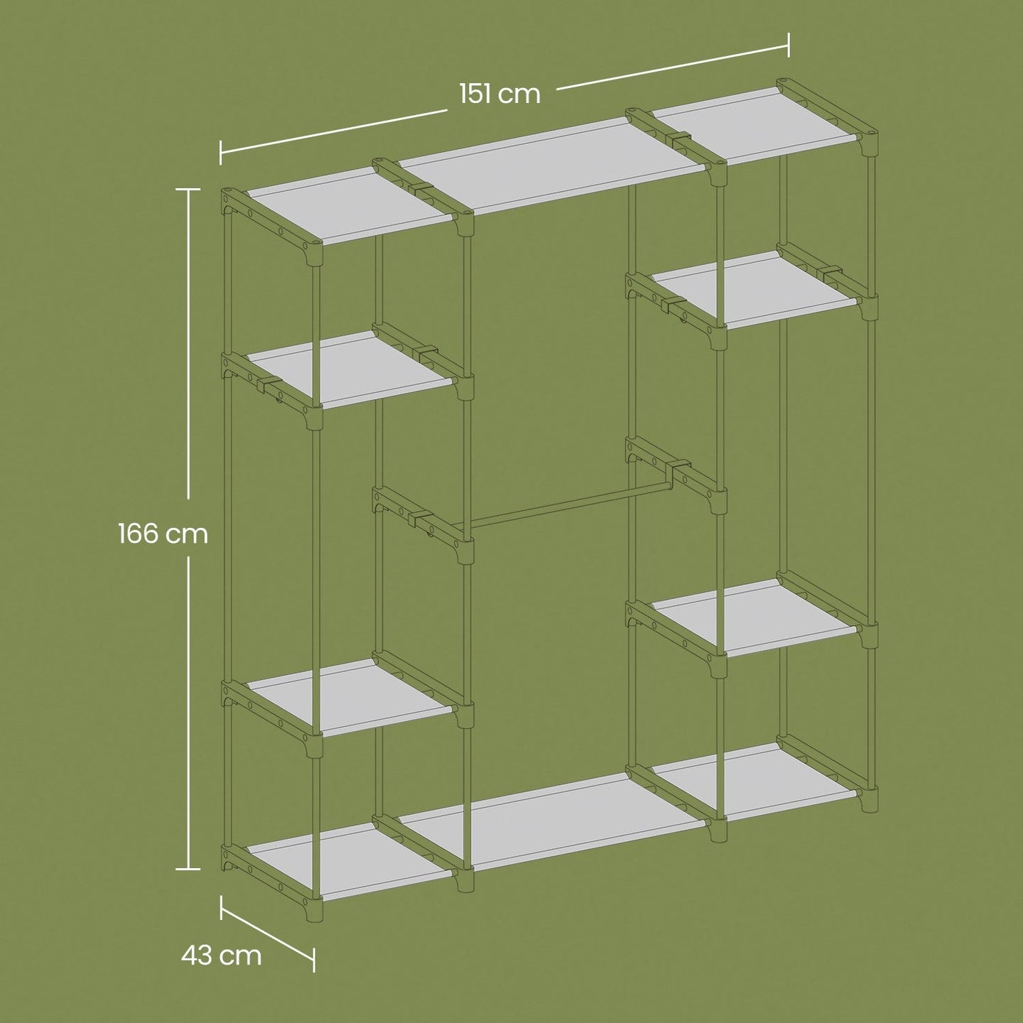 Clothes Wardrobe - Fabric - Black - Large Capacity with 4 Hanging Sections and Compartments