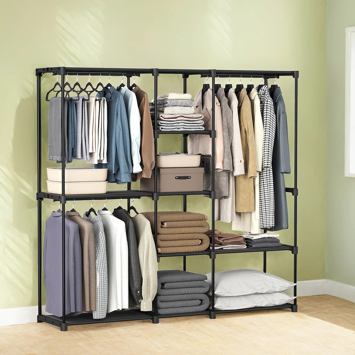 Freestanding Clothes Rack - Fabric - Black - Portable Wardrobe with Shelves and Hanging Rails