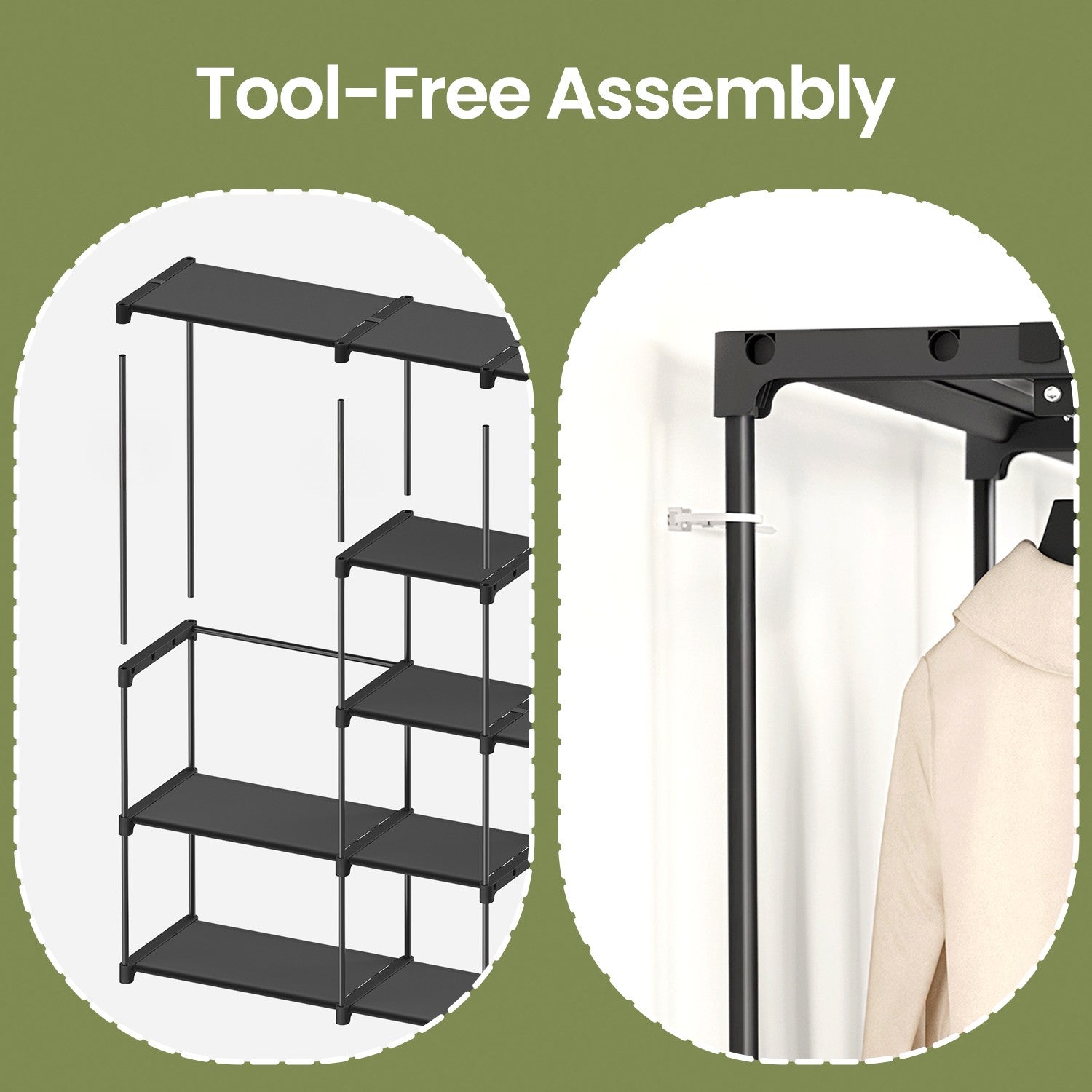 Freestanding Clothes Rack - Fabric - Black - Portable Wardrobe with Shelves and Hanging Rails