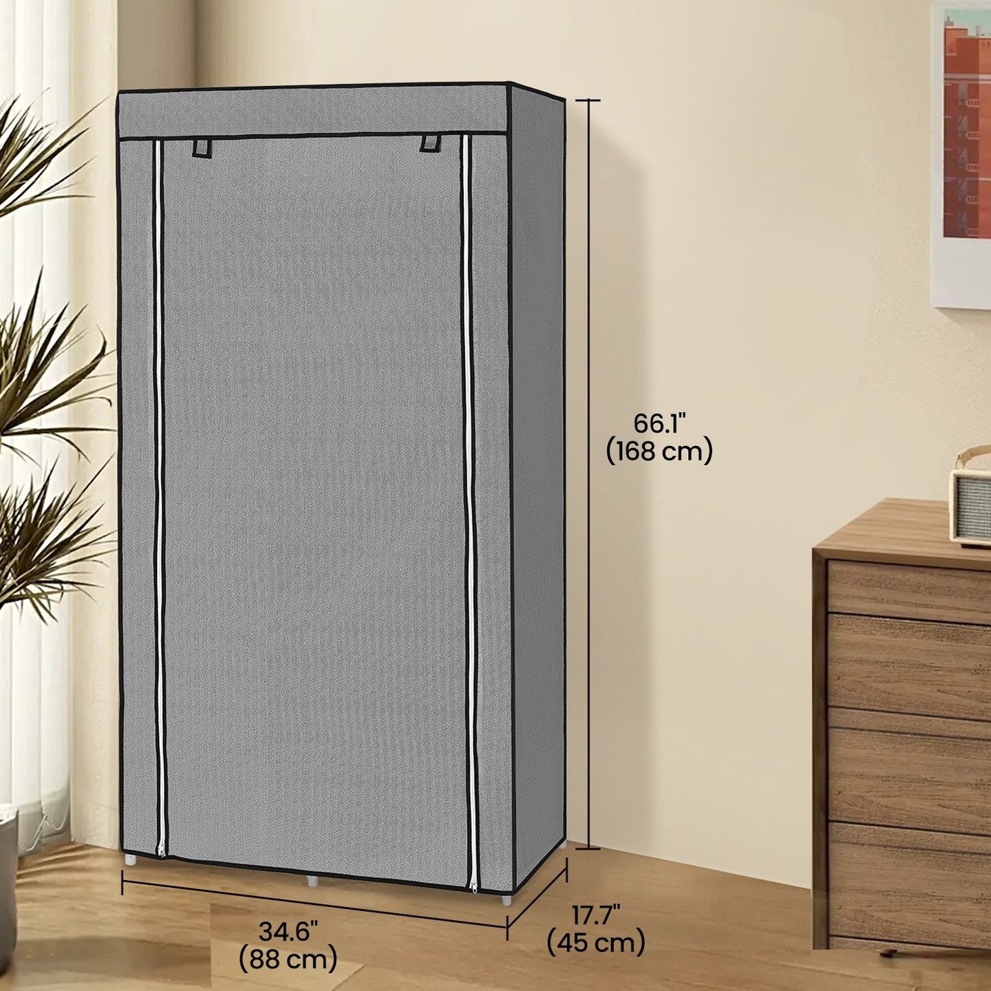 Portable Closet - Non-Woven Fabric - Grey - 6 Shelves and 2 Hanging Rails