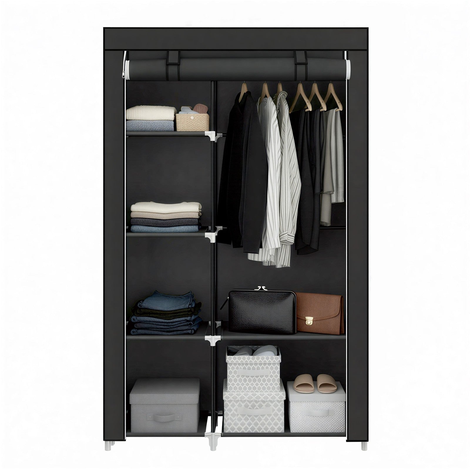 Portable Closet Organizer - Fabric and Metal Tube - Black
