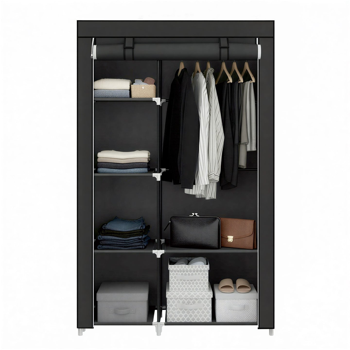 Portable Closet Organizer - Fabric and Metal Tube - Black