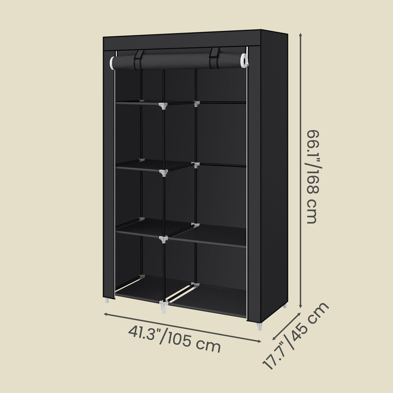 Portable Closet Organizer - Fabric and Metal Tube - Black