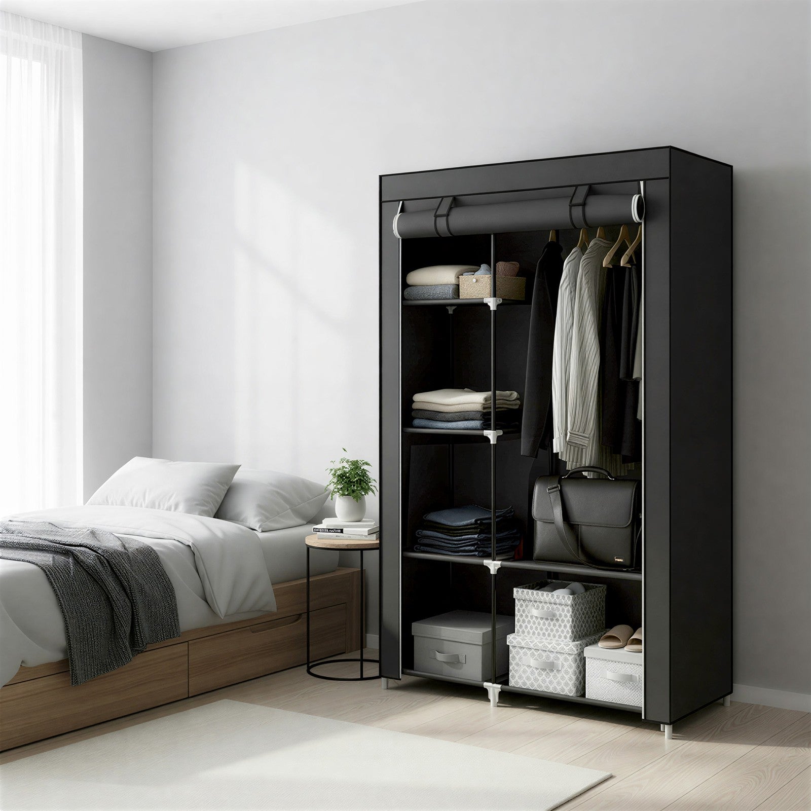 Portable Closet Organizer - Fabric and Metal Tube - Black