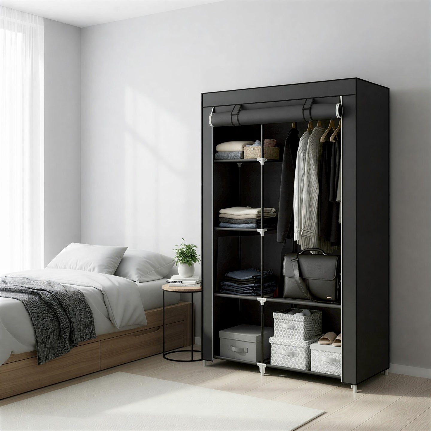 Portable Closet Organizer - Fabric and Metal Tube - Black