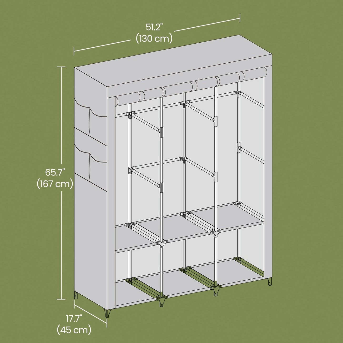 Portable Wardrobe - Fabric - Black - Large Capacity with 3 Hanging Rods and Shelves