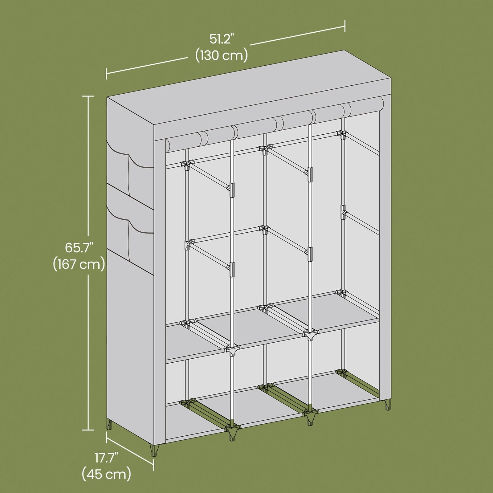 Portable Wardrobe - Fabric - Black - Large Capacity with 3 Hanging Rods and Shelves