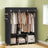 Portable Wardrobe - Fabric - Black - Large Capacity with 3 Hanging Rods and Shelves