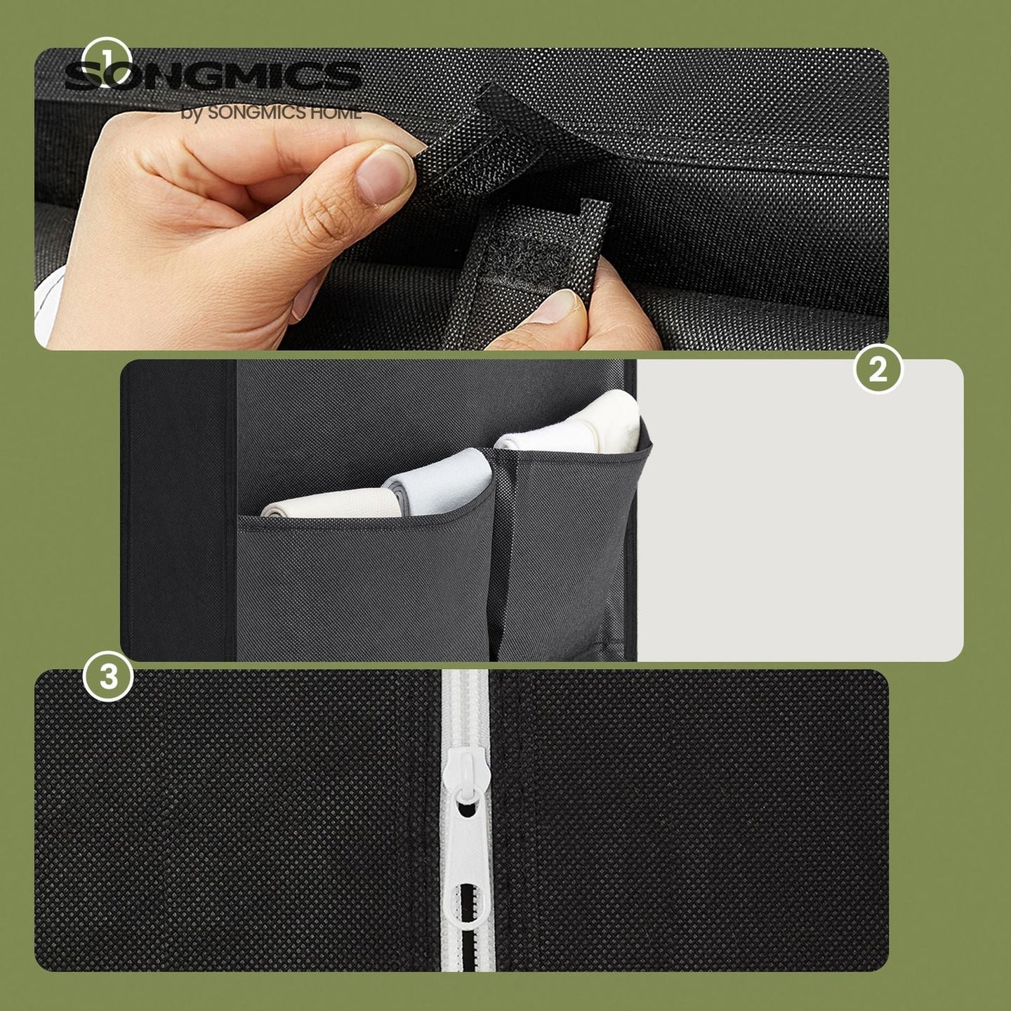 Portable Wardrobe - Fabric - Black - Large Capacity with 3 Hanging Rods and Shelves