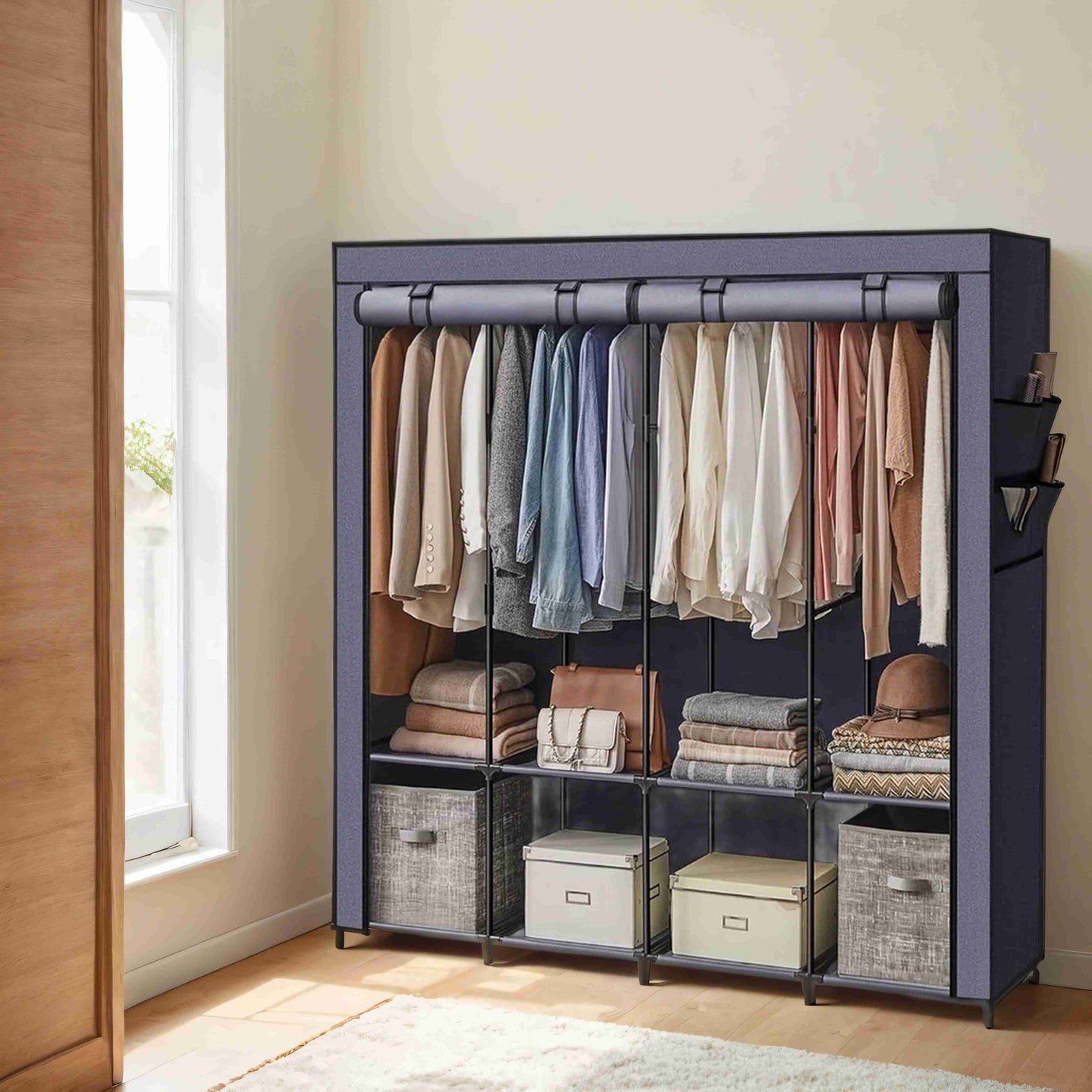 Portable Closet - Fabric - Grey - 4 Hanging Rods