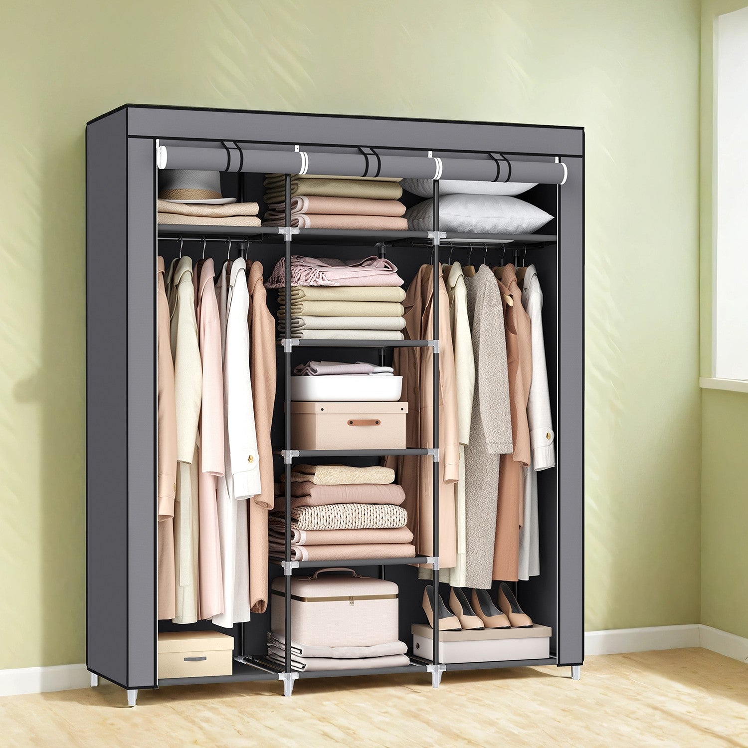 Portable Wardrobe - 175L - Steel Tube - Clothes Rail