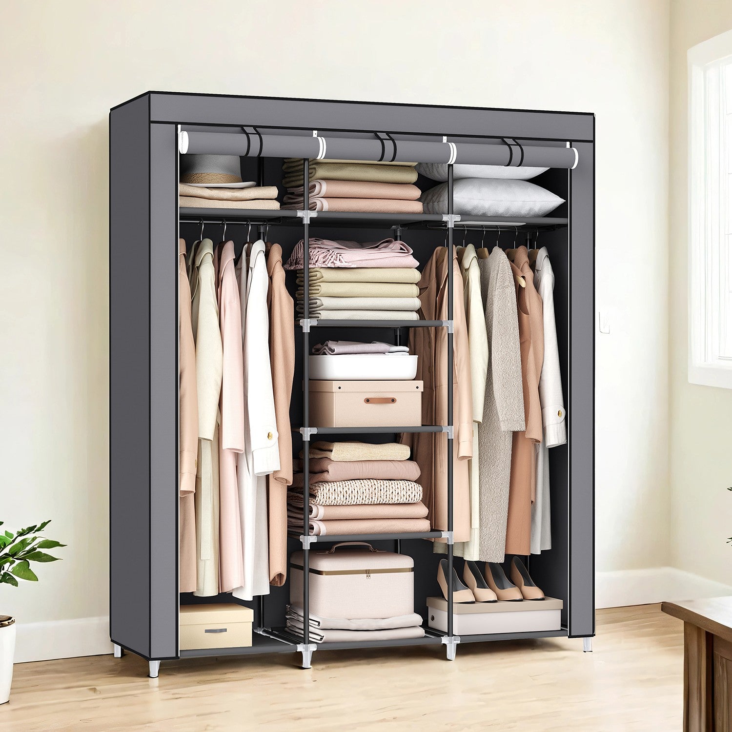 Portable Wardrobe - 175L - Steel Tube - Clothes Rail
