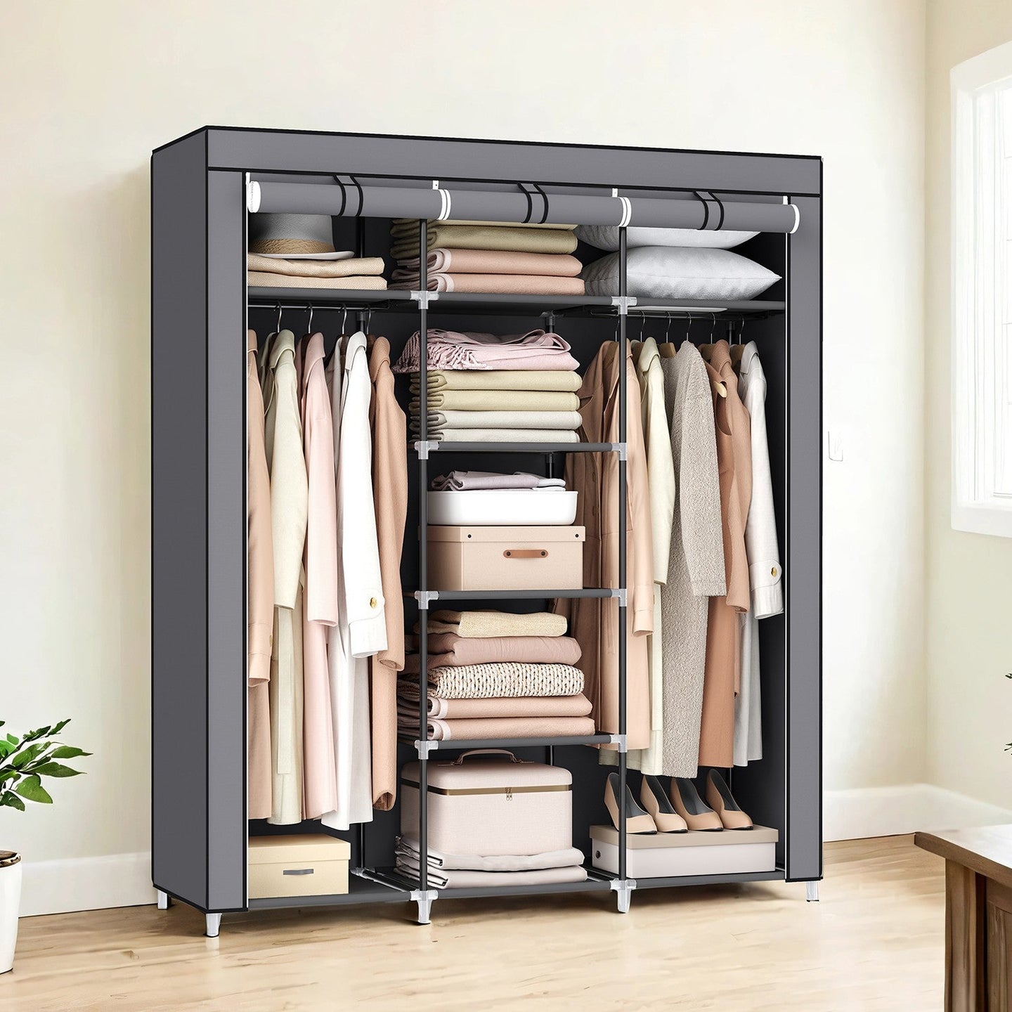 Portable Wardrobe - 175L - Steel Tube - Clothes Rail