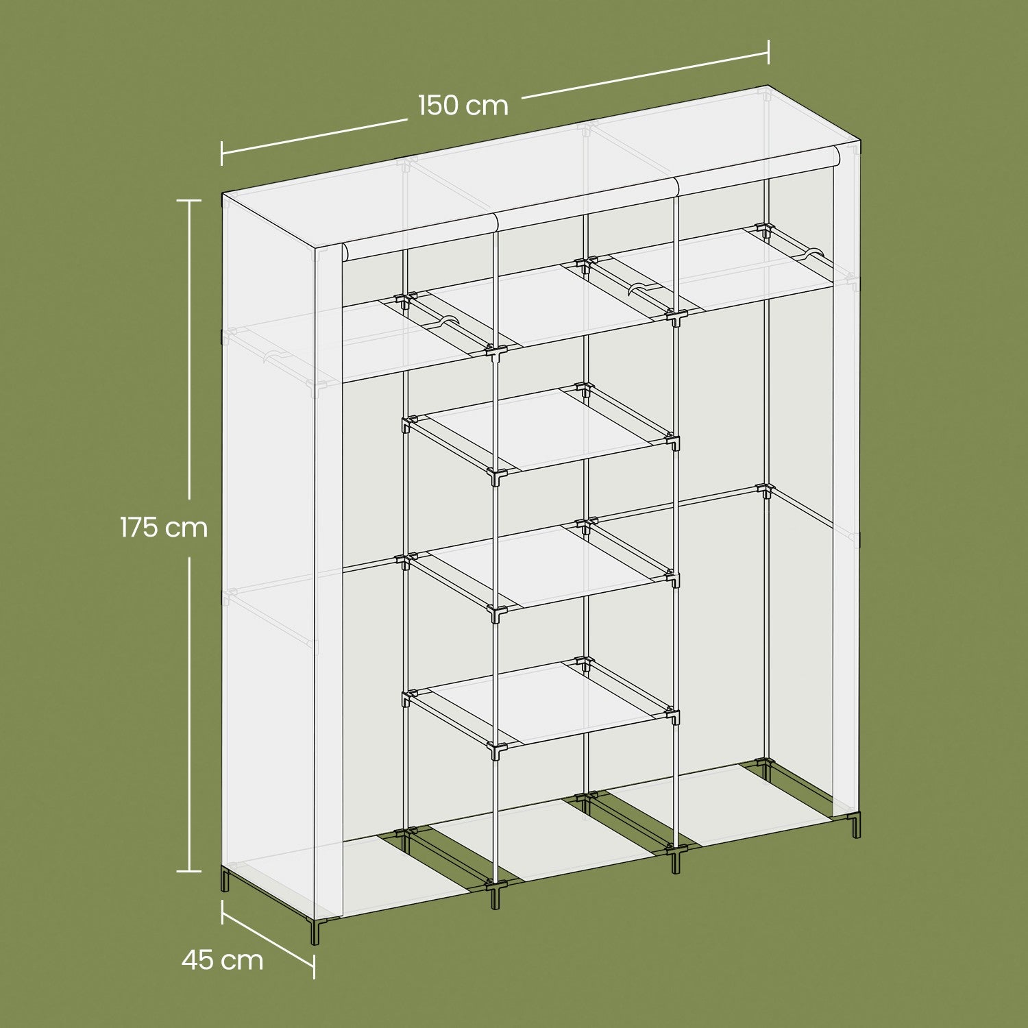 Portable Wardrobe - 175L - Steel Tube - Clothes Rail