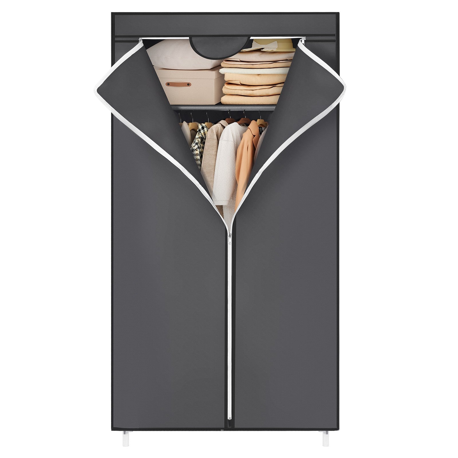 Foldable Fabric Wardrobe - Canvas - Black - Portable Closet Organizer with Hanging Rail and Shelves