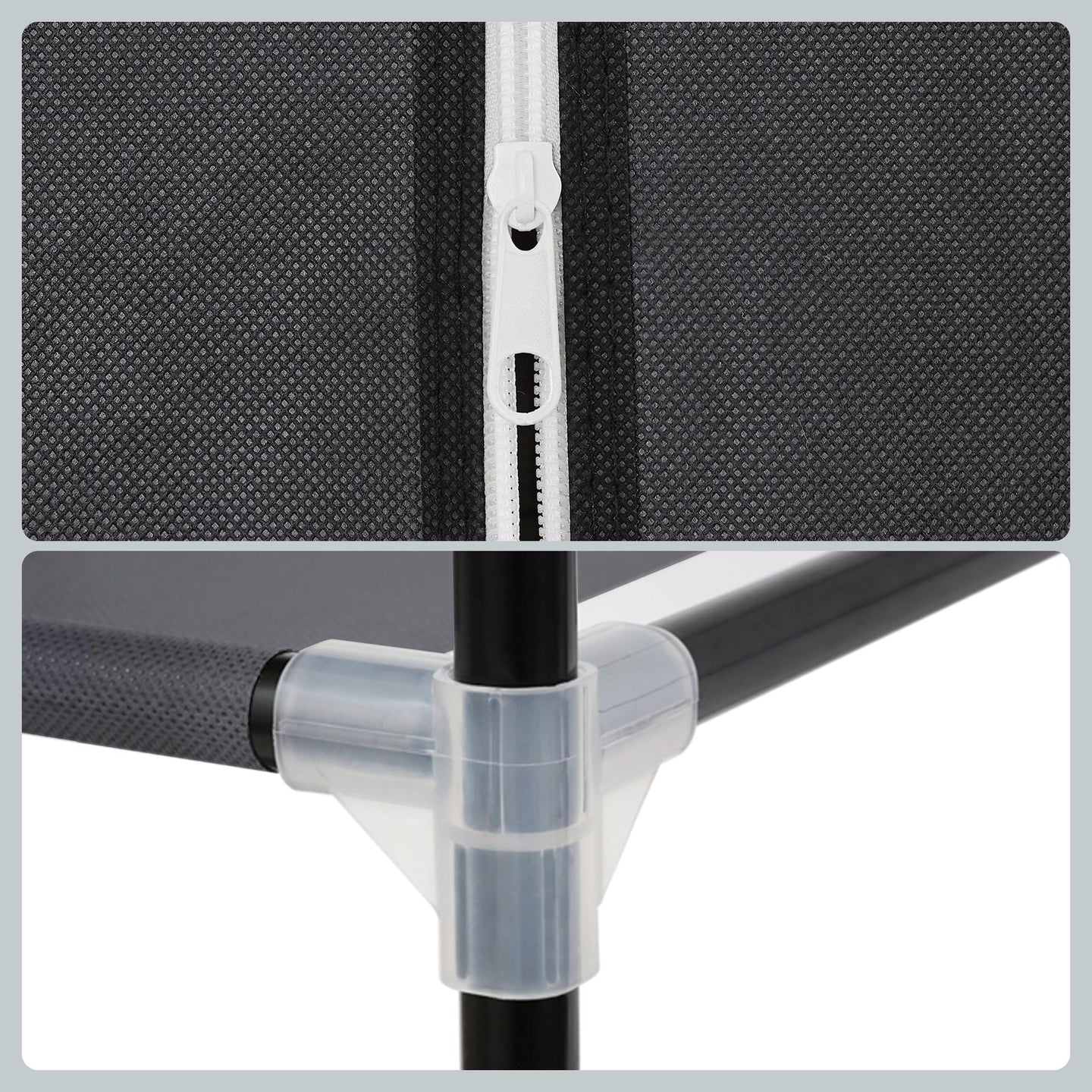 Foldable Fabric Wardrobe - Canvas - Black - Portable Closet Organizer with Hanging Rail and Shelves