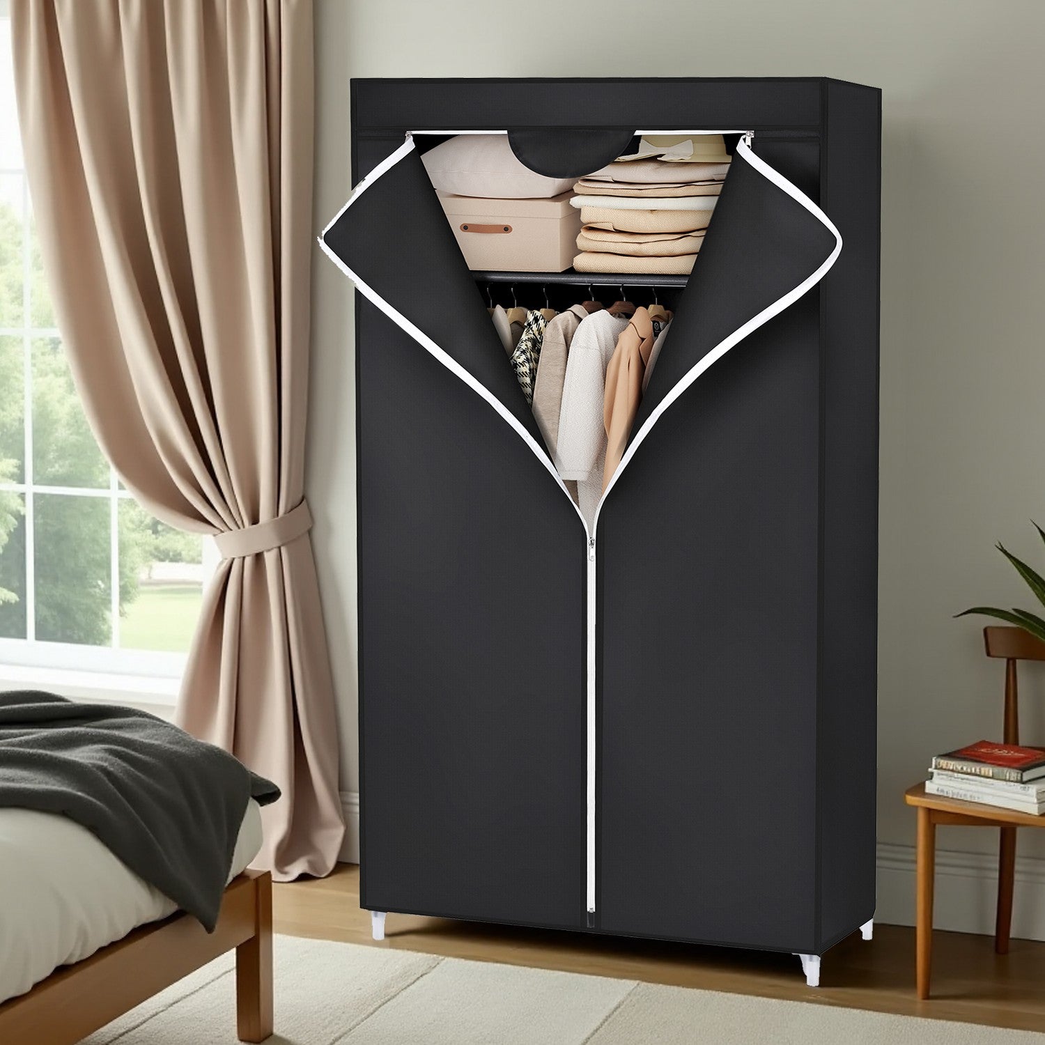 Foldable Fabric Wardrobe - metal tubes and Fabric cover - Brown