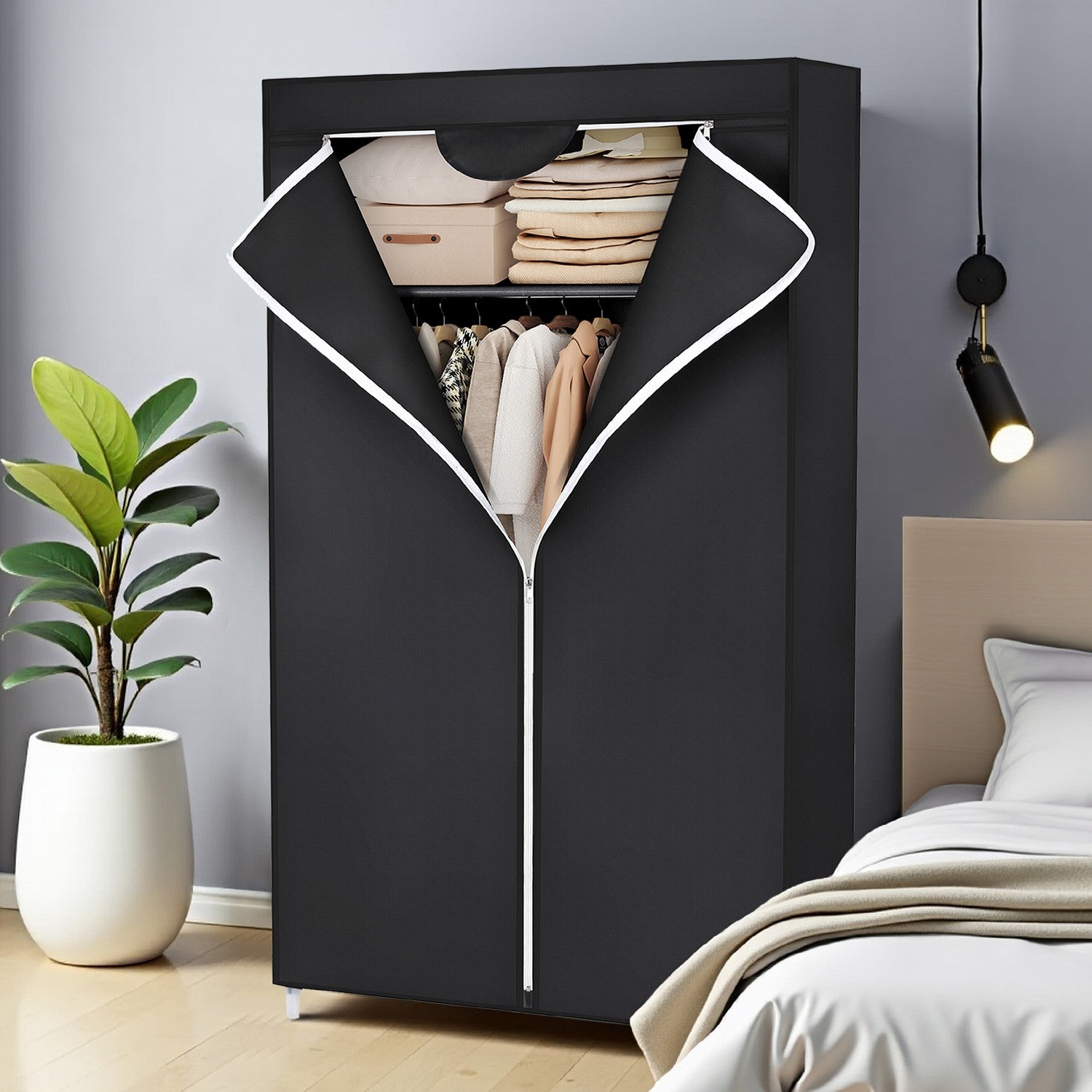 Foldable Fabric Wardrobe - metal tubes and Fabric cover - Brown