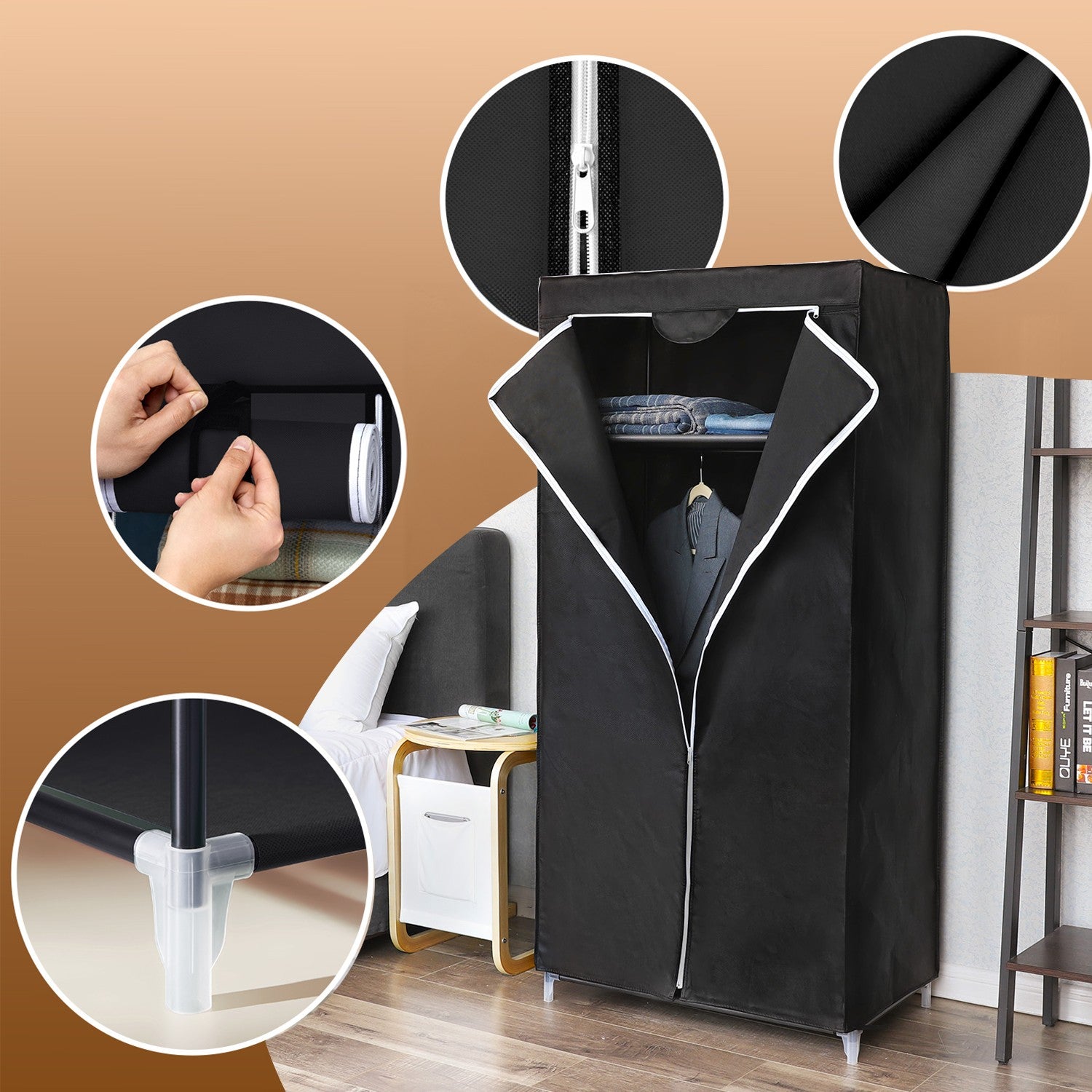 Foldable Fabric Wardrobe - metal tubes and Fabric cover - Brown