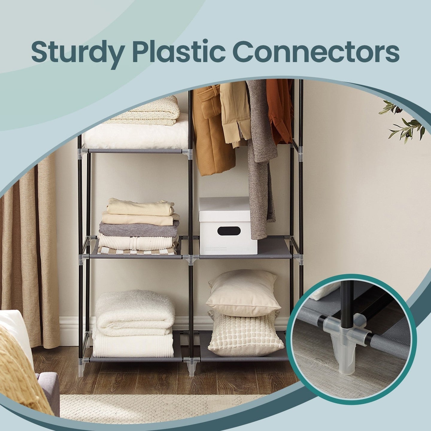 Portable Wardrobe - Non-Woven Fabric - Black - Double Hanging Rods and Adjustable Shelves